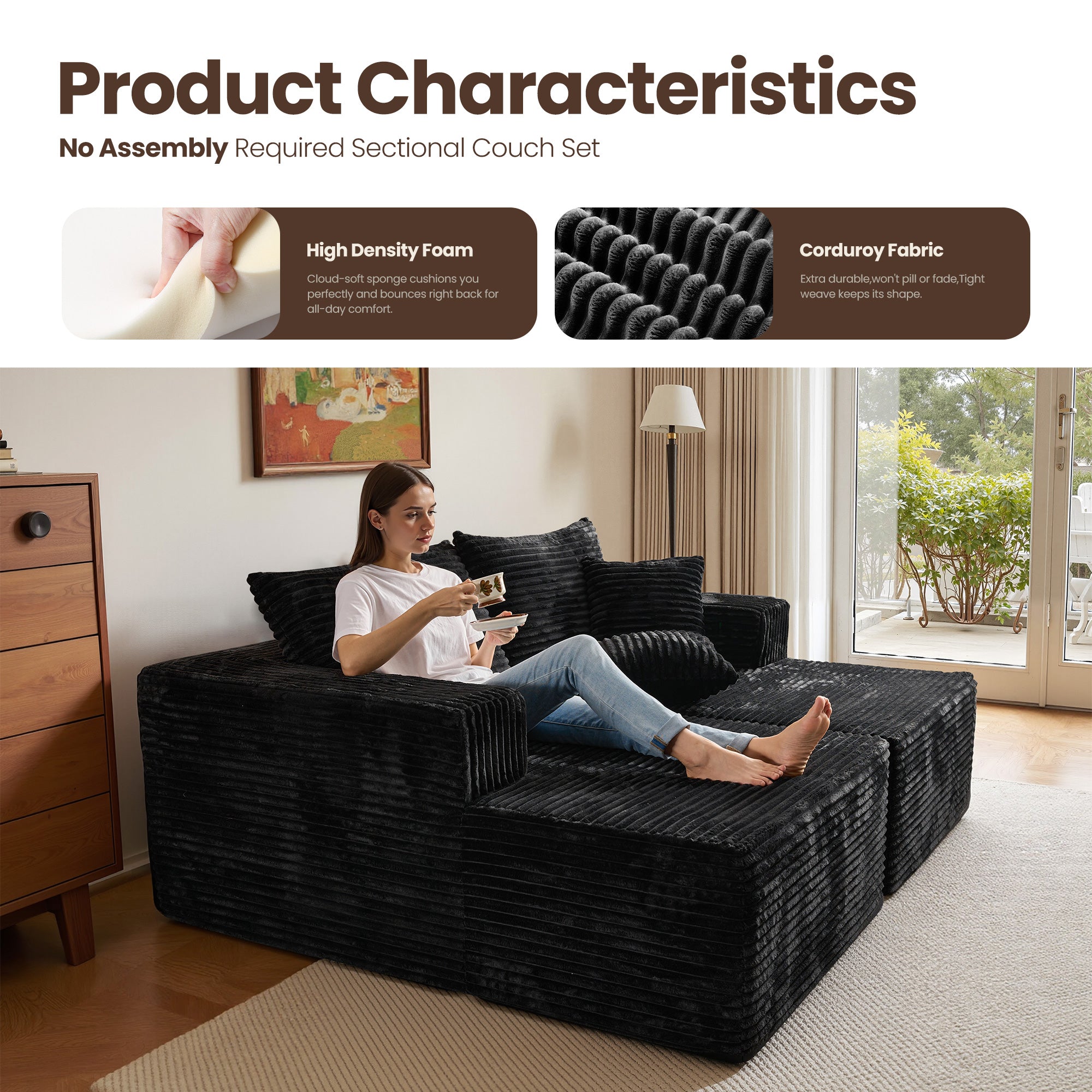 OVIOS 74.8" Boneless Sofa, Sleeper Couch, No Assembly Required