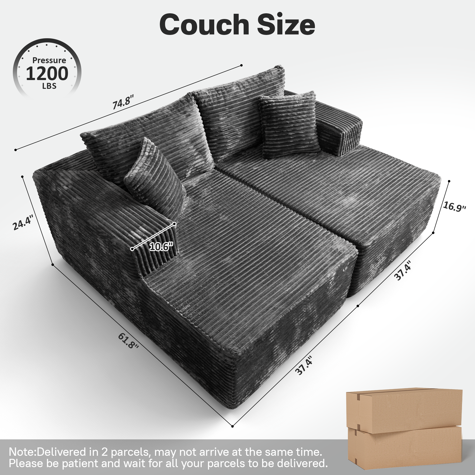 OVIOS 74.8" Boneless Sofa, Sleeper Couch, No Assembly Required