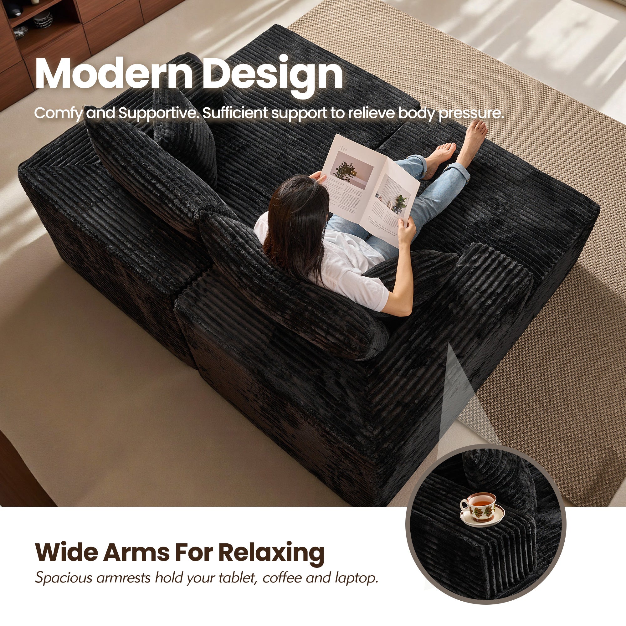 OVIOS 74.8" Boneless Sofa, Sleeper Couch, No Assembly Required