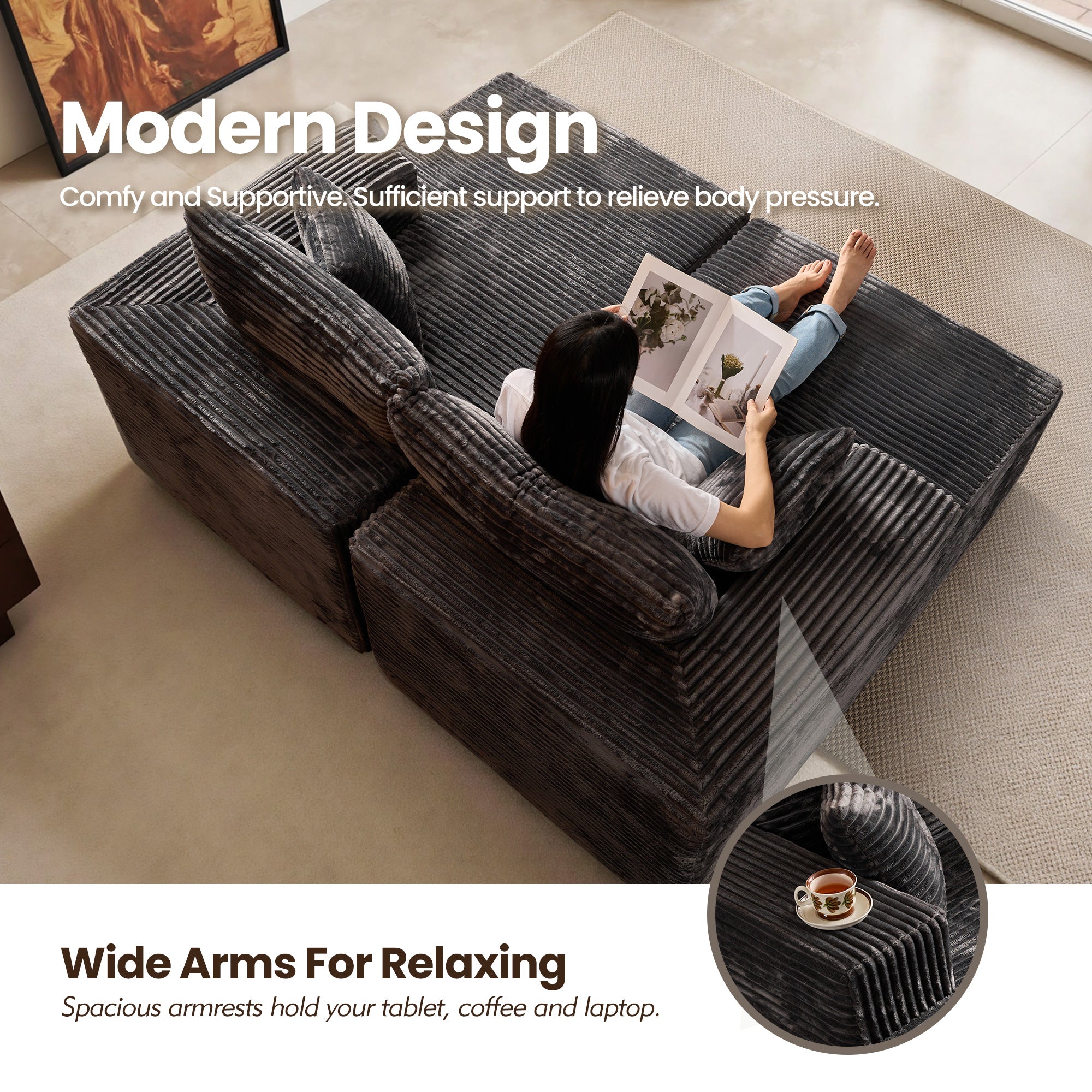 OVIOS 74.8" Boneless Sofa, Sleeper Couch, No Assembly Required