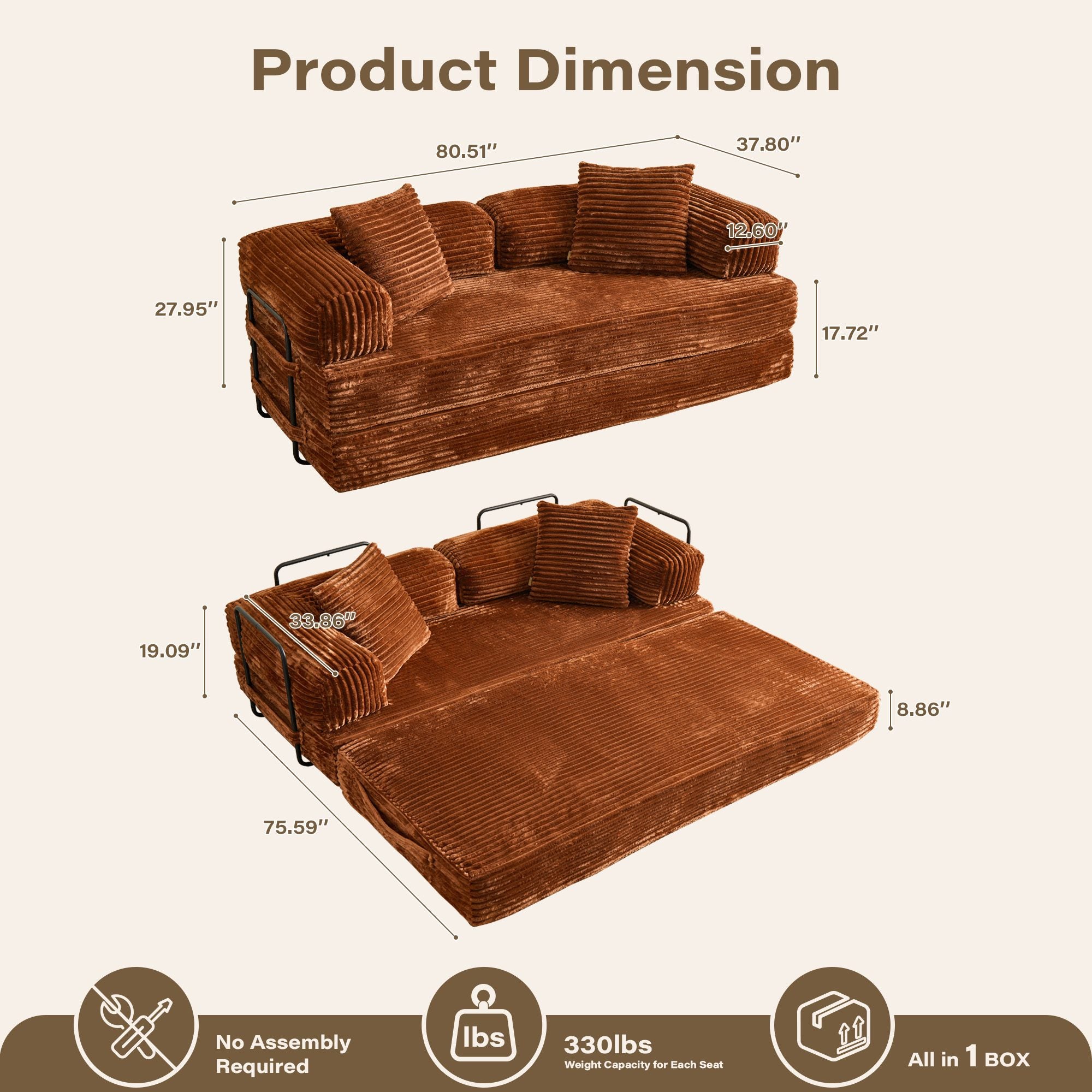Ovios 80" Convertible Modular Sofa Bed