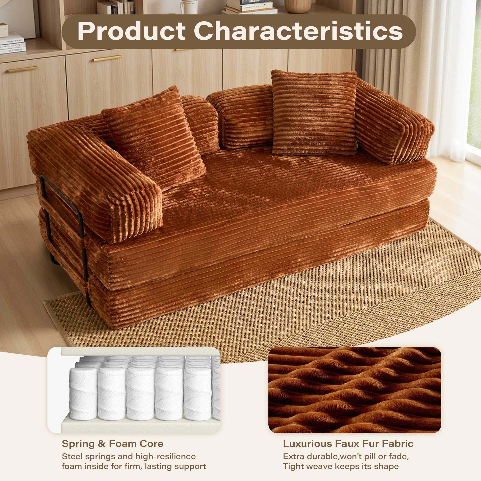 Ovios 80" Convertible Modular Sofa Bed