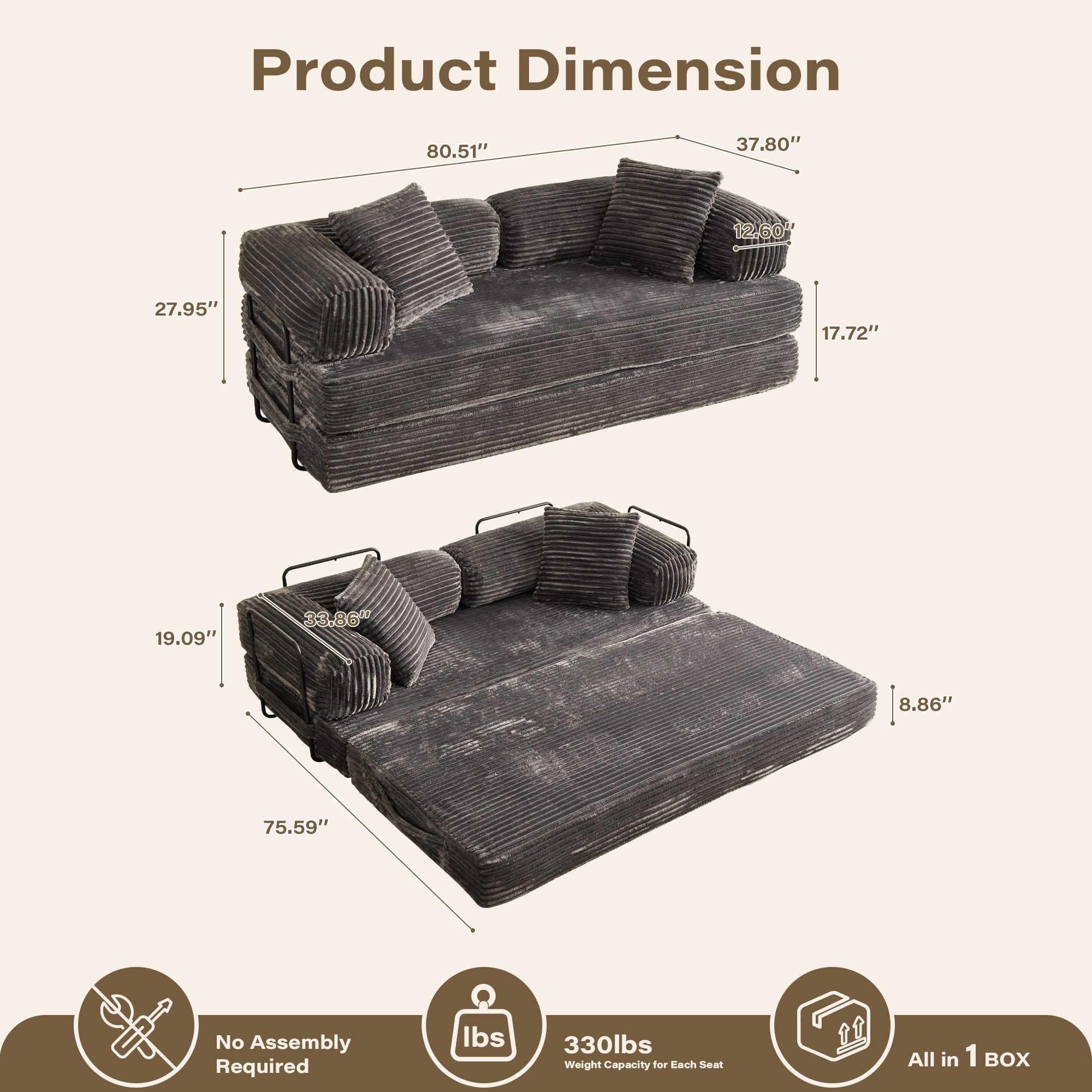 Ovios 80" Convertible Modular Sofa Bed