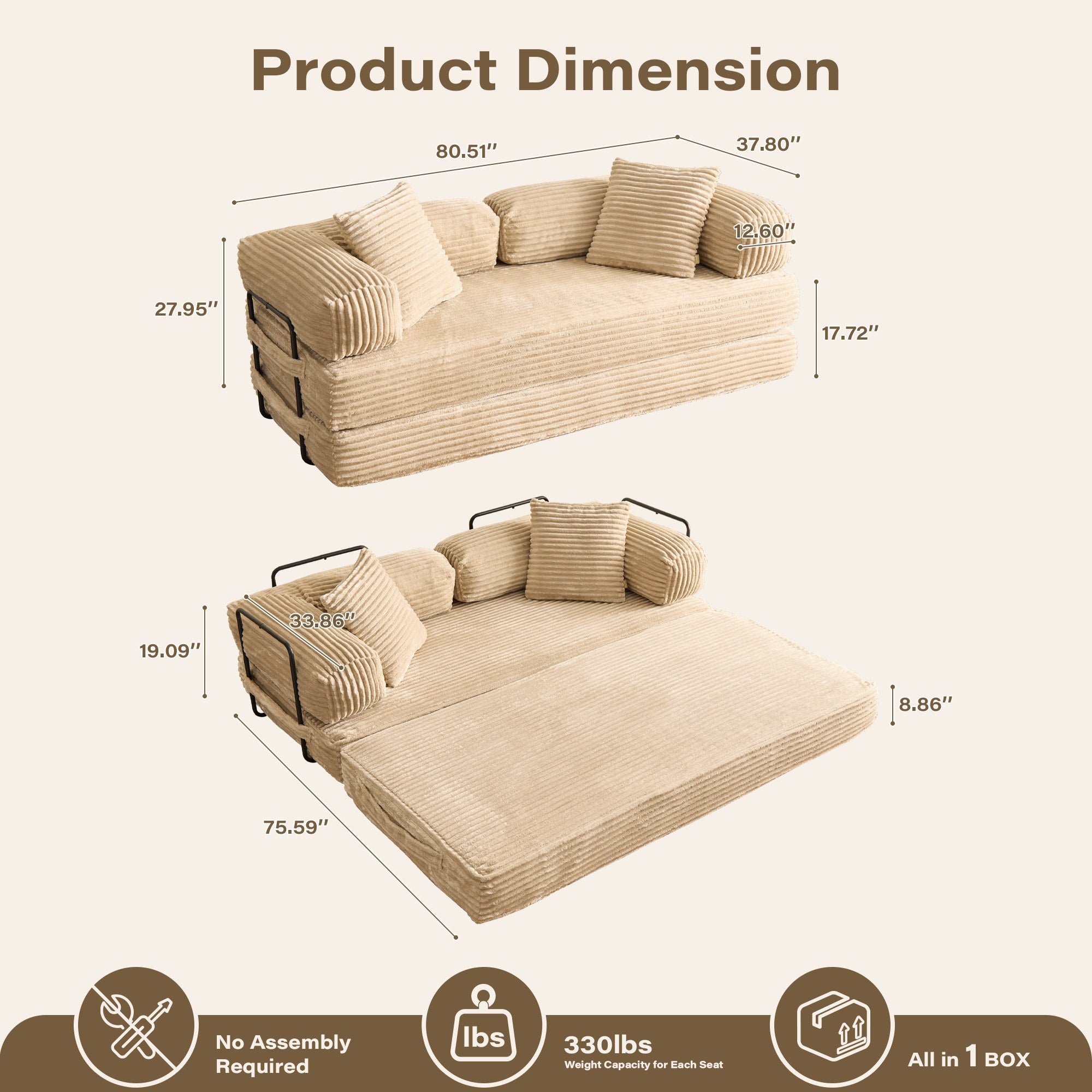 Ovios 80" Convertible Modular Sofa Bed