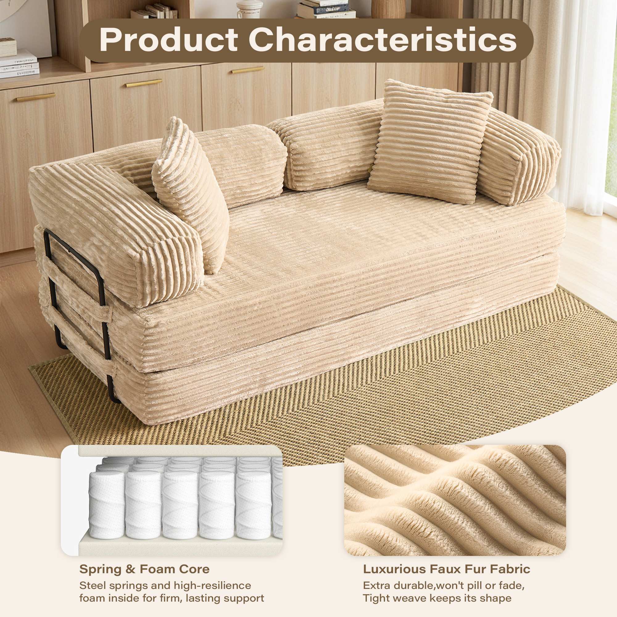 Ovios 80" Convertible Modular Sofa Bed