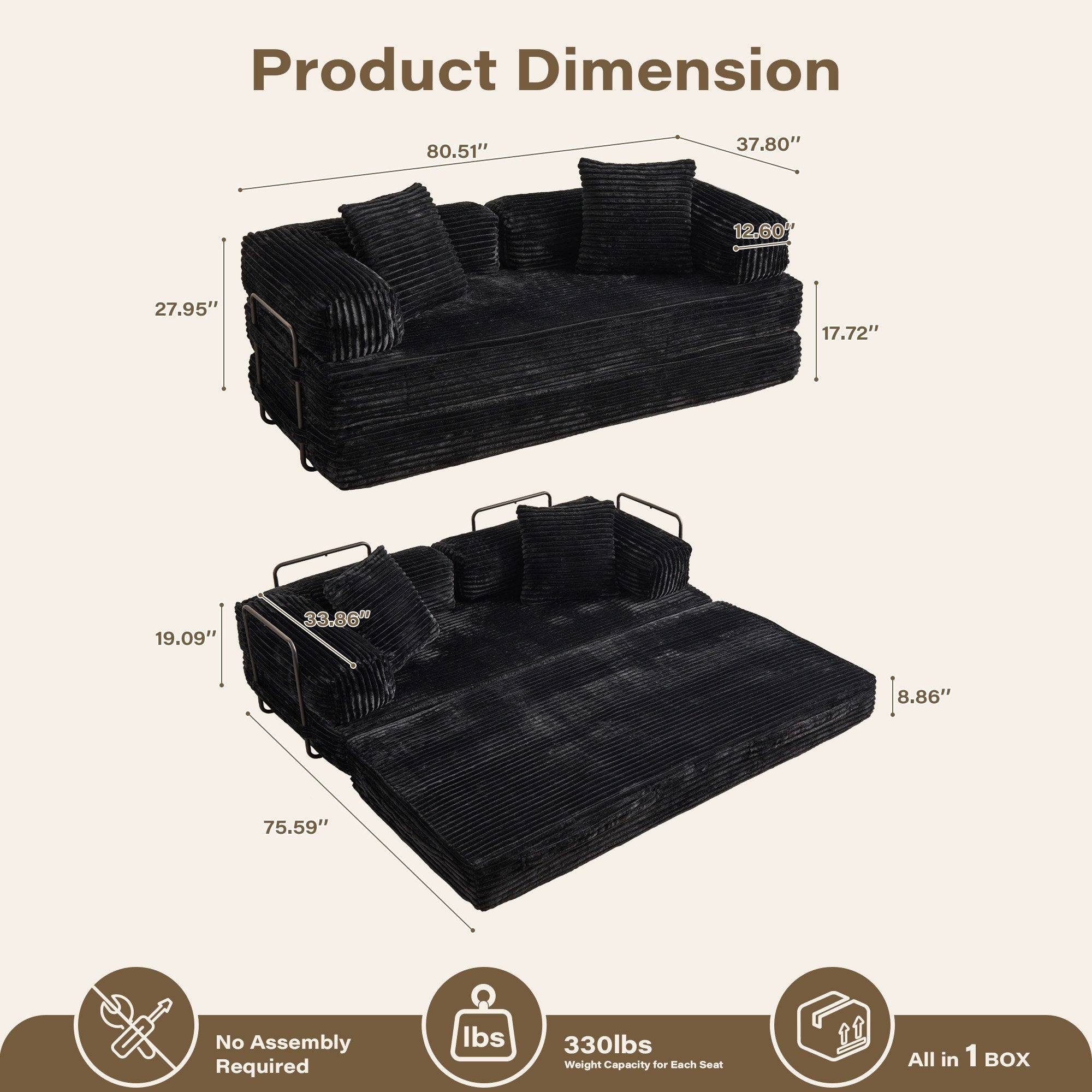 Ovios 80" Convertible Modular Sofa Bed