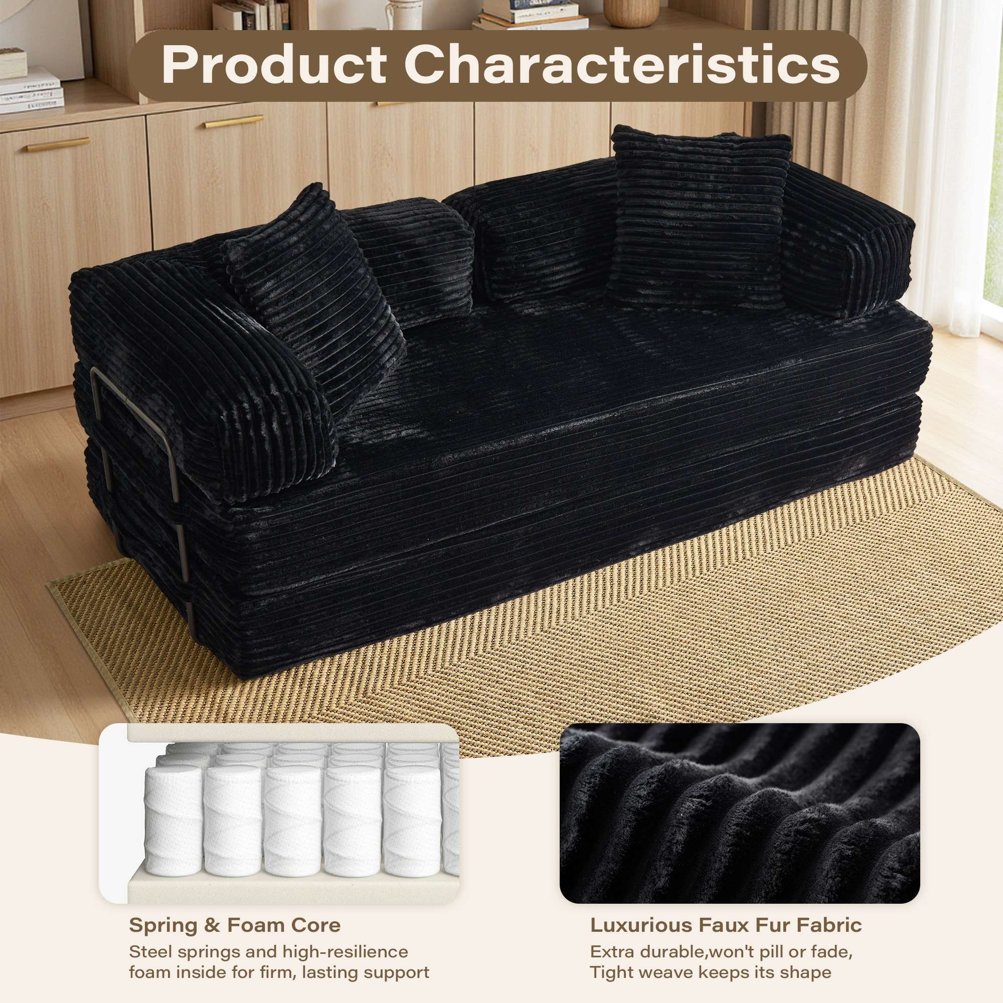 Ovios 80" Convertible Modular Sofa Bed