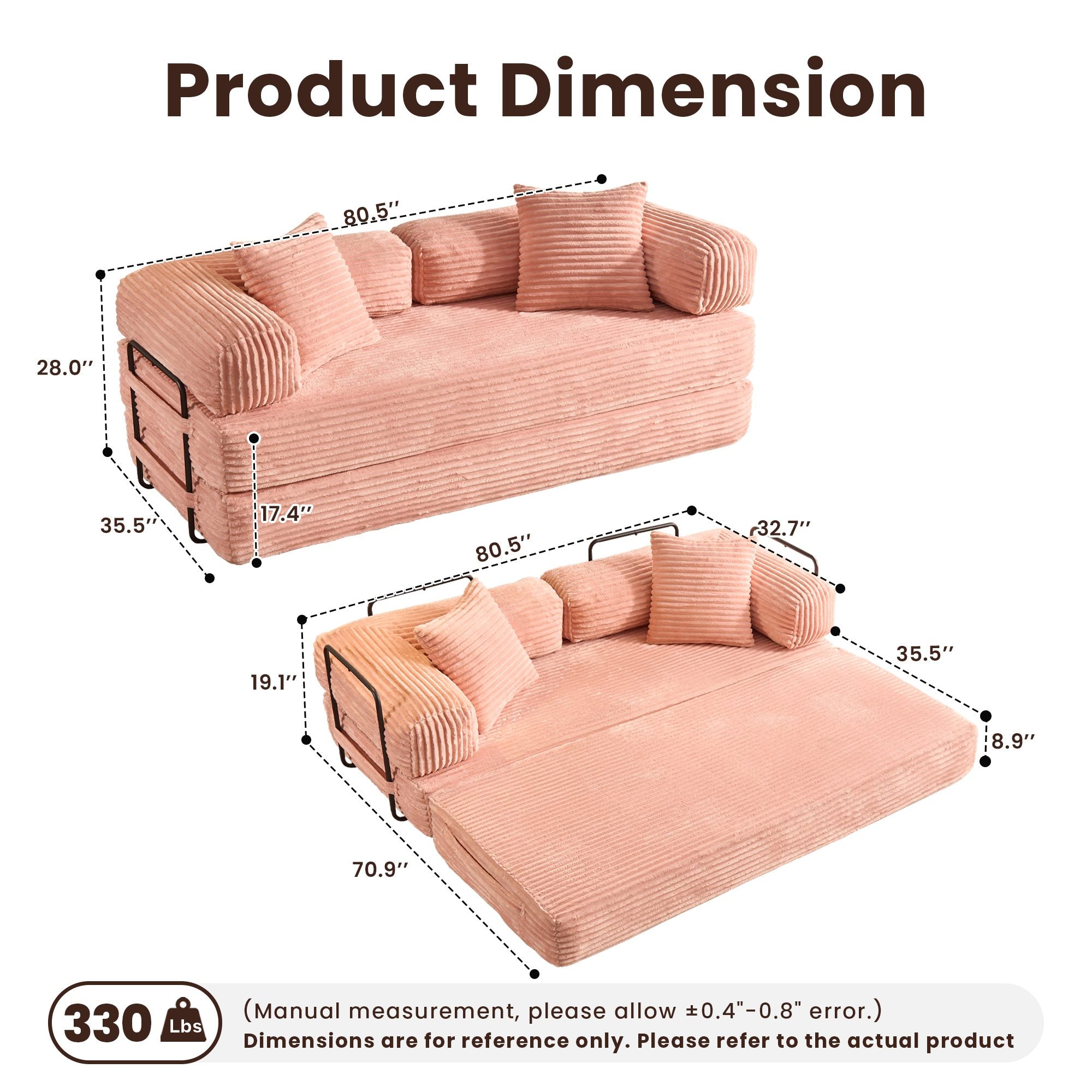 Ovios 80" Convertible Modular Sofa Bed