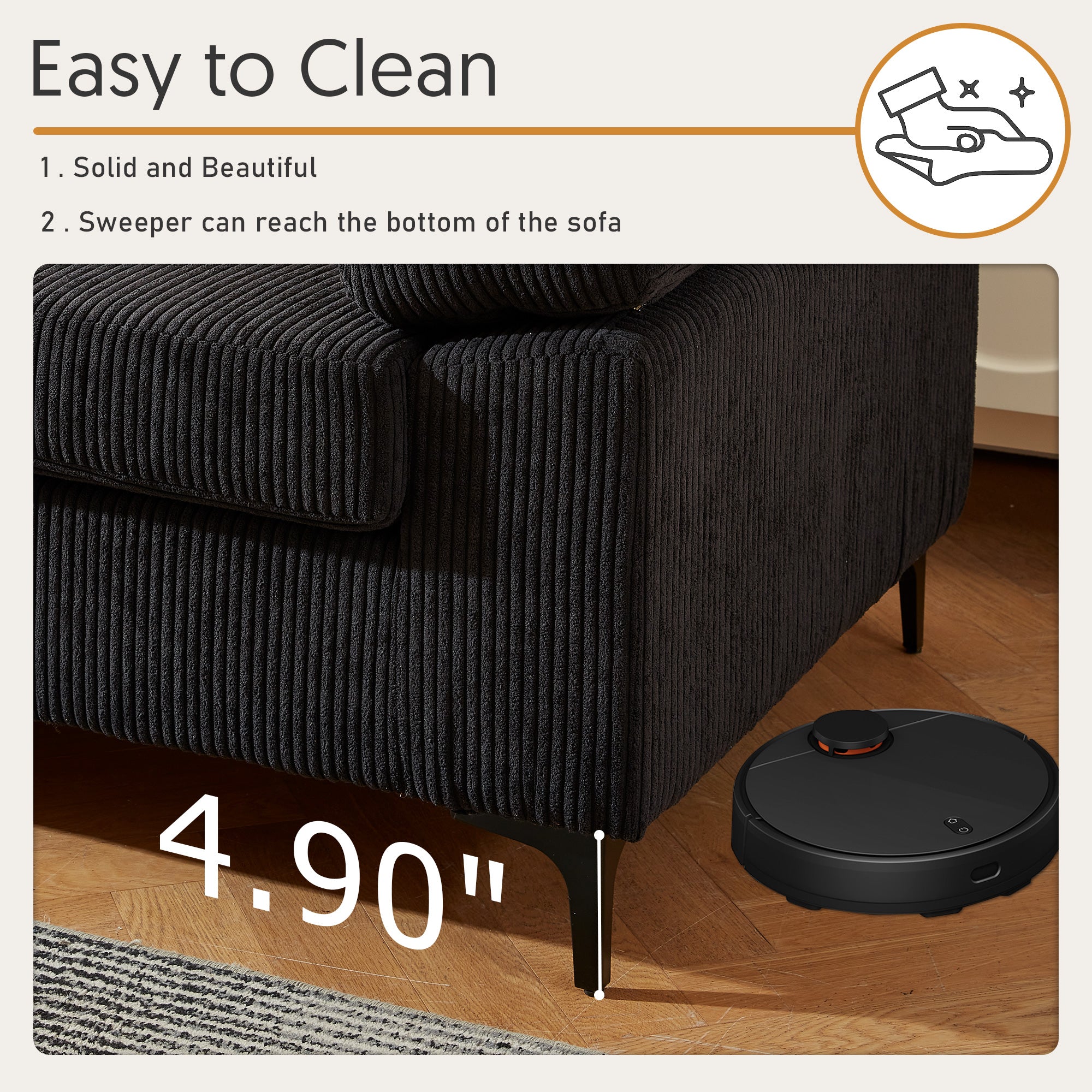 OVIOS 100.40" Reversible Chaise Sofa Wide-Wale Corduroy