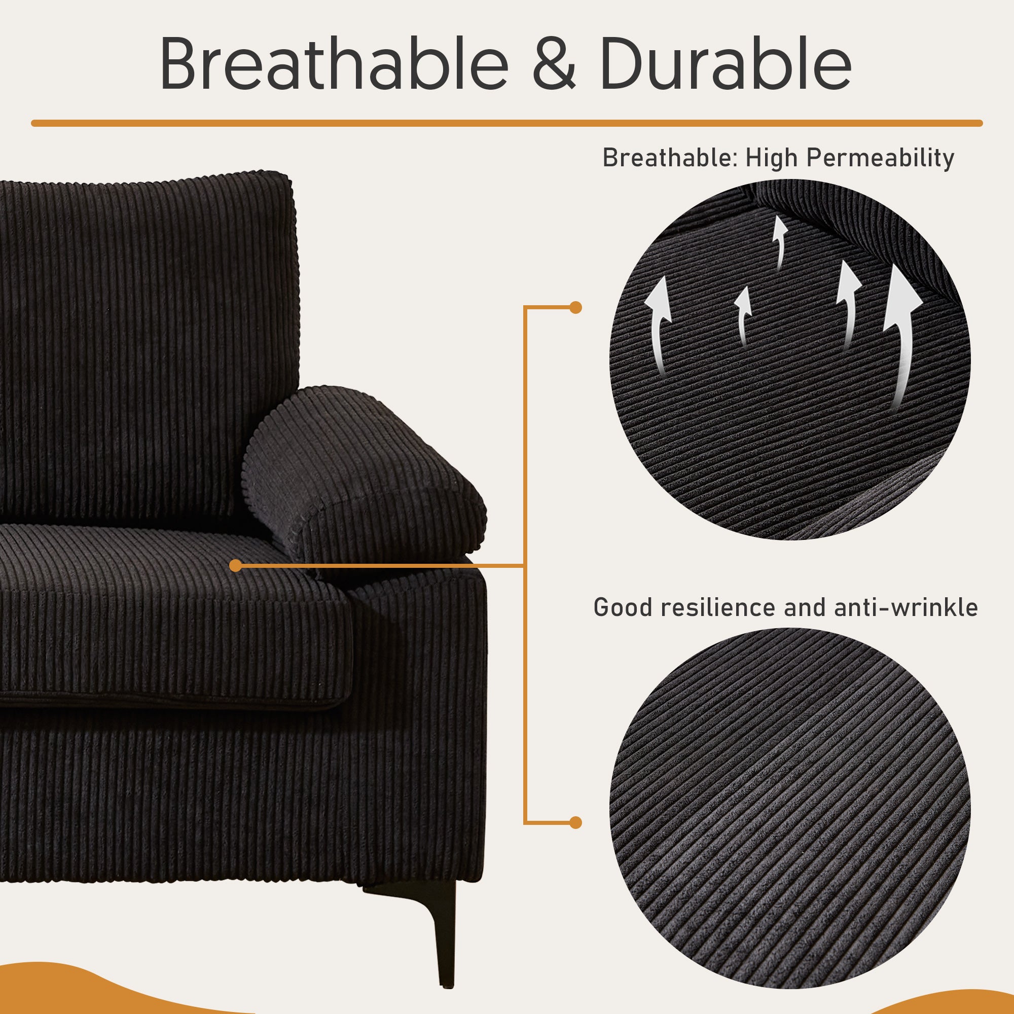 OVIOS 100.40" Reversible Chaise Sofa Wide-Wale Corduroy