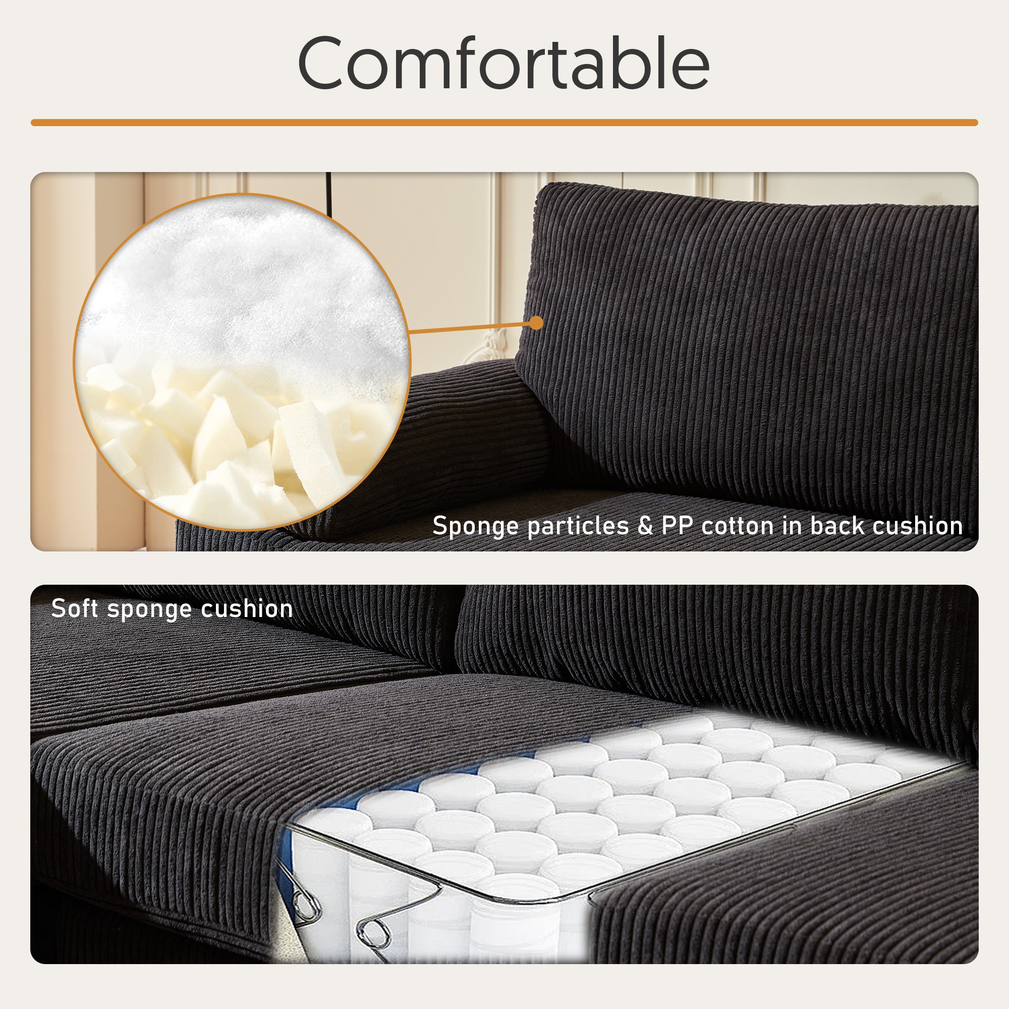 OVIOS 100.40" Reversible Chaise Sofa Wide-Wale Corduroy