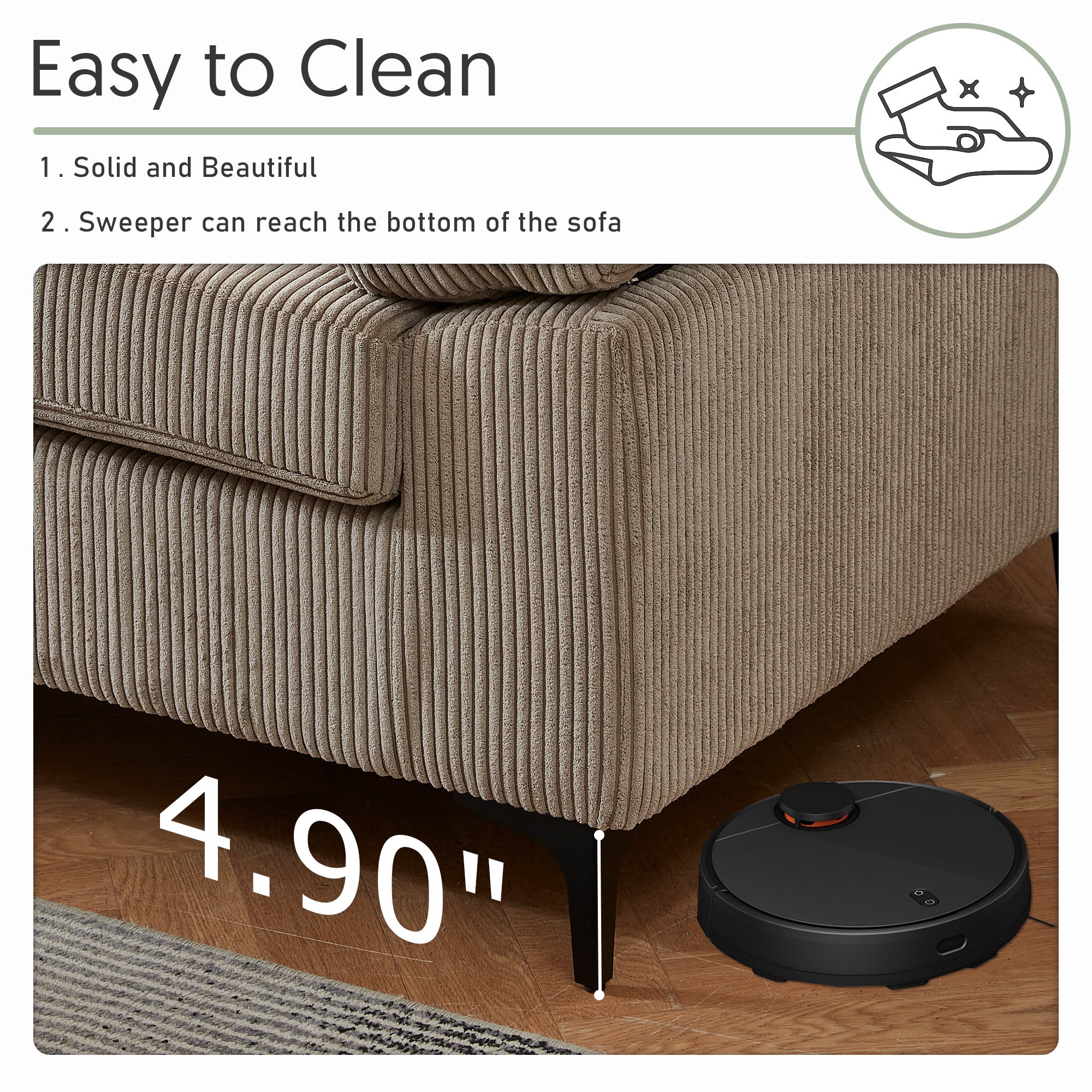 OVIOS 100.40" Reversible Chaise Sofa Wide-Wale Corduroy