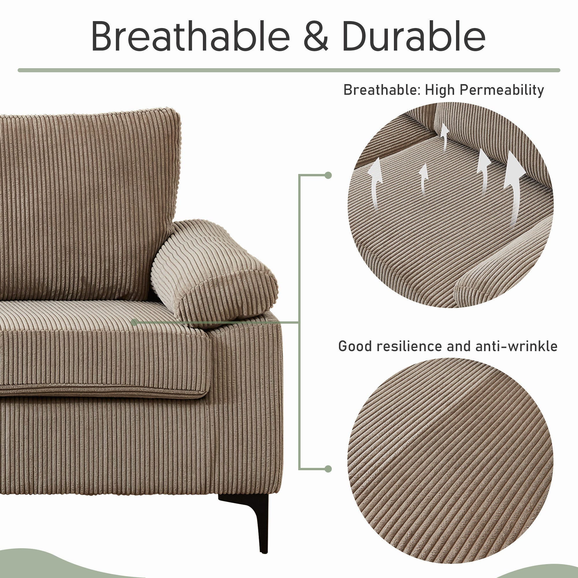 OVIOS 100.40" Reversible Chaise Sofa Wide-Wale Corduroy