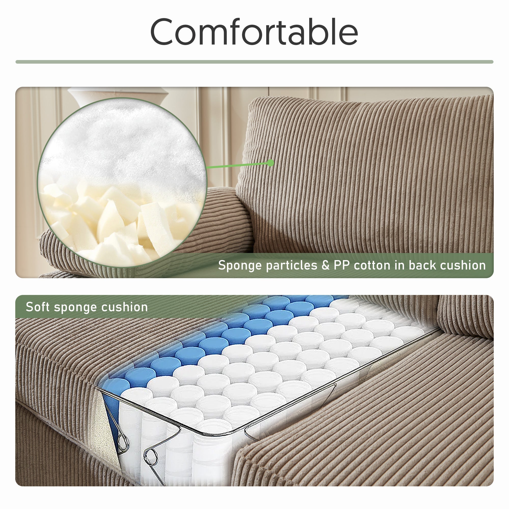 OVIOS 100.40" Reversible Chaise Sofa Wide-Wale Corduroy