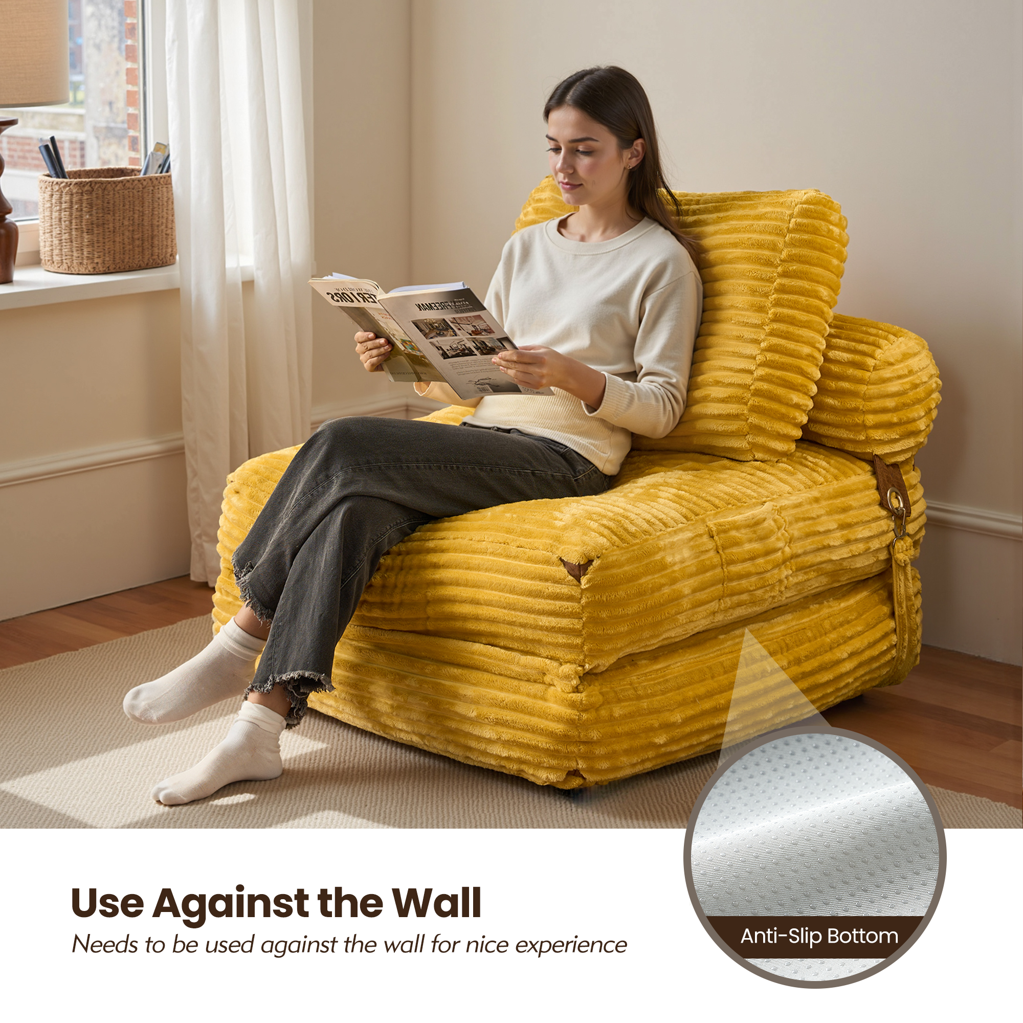 OVIOS Bean Bag Bed Folding Sofa Bed – Convertible Sleeper Chair with Pillow & Back Support