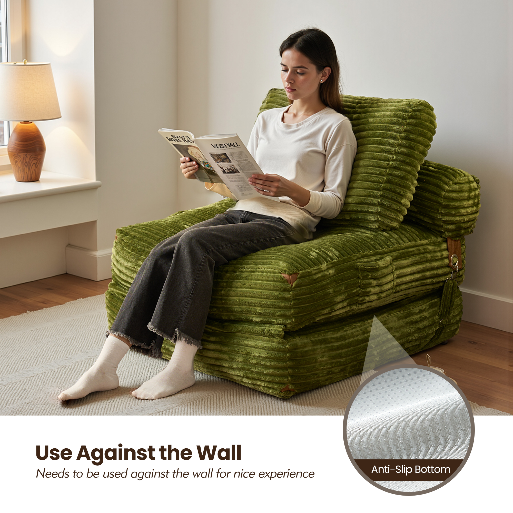 OVIOS Bean Bag Bed Folding Sofa Bed – Convertible Sleeper Chair with Pillow & Back Support