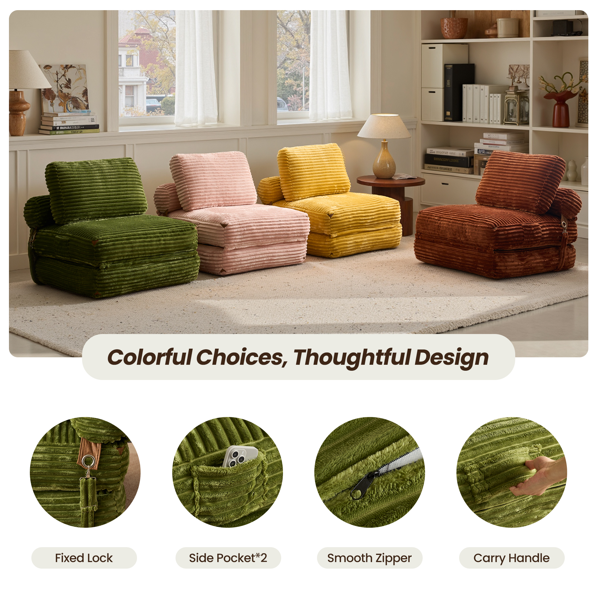 OVIOS Bean Bag Bed Folding Sofa Bed – Convertible Sleeper Chair with Pillow & Back Support