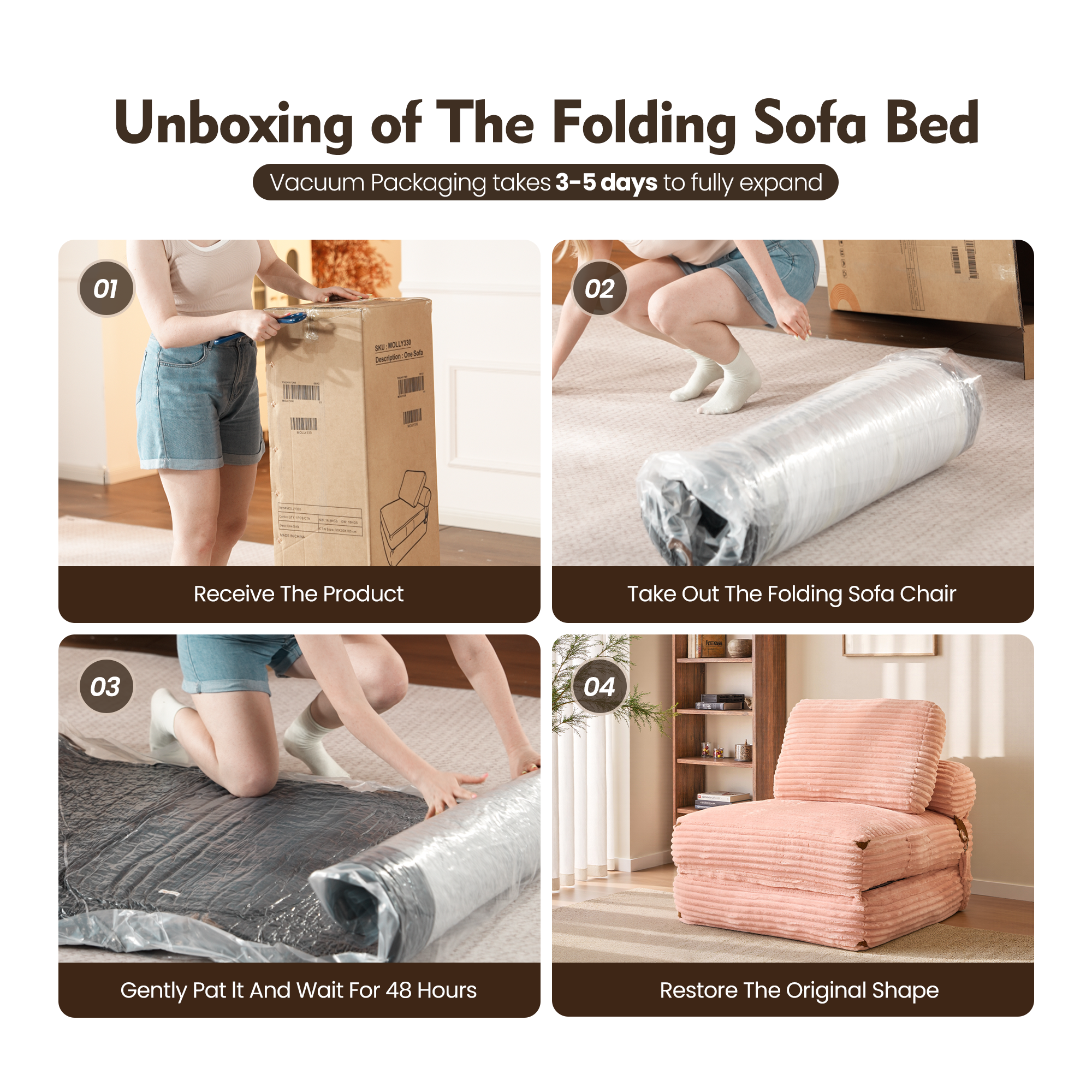 OVIOS Bean Bag Bed Folding Sofa Bed – Convertible Sleeper Chair with Pillow & Back Support