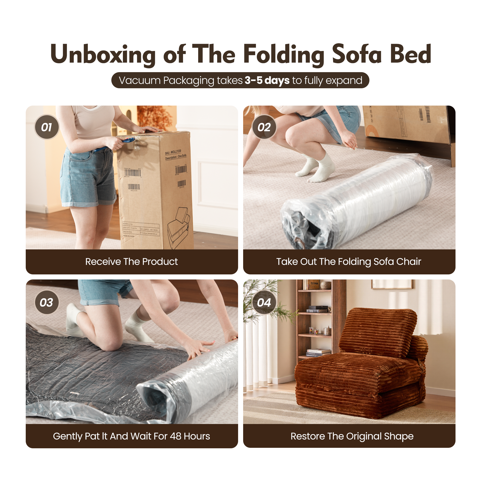 OVIOS Bean Bag Bed Folding Sofa Bed – Convertible Sleeper Chair with Pillow & Back Support