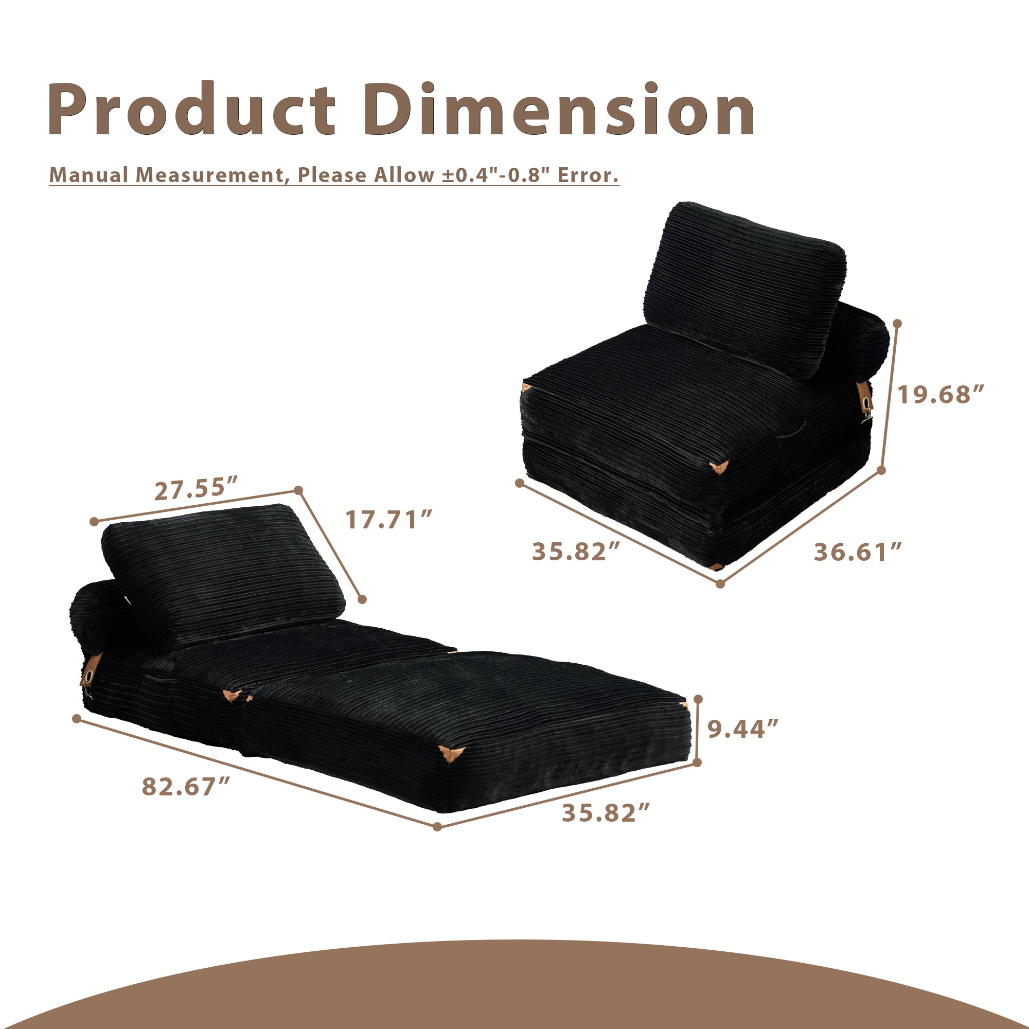 Ovios folding sofa bed dimensions diagram, black corduroy convertible sleeper chair, perfect for small spaces