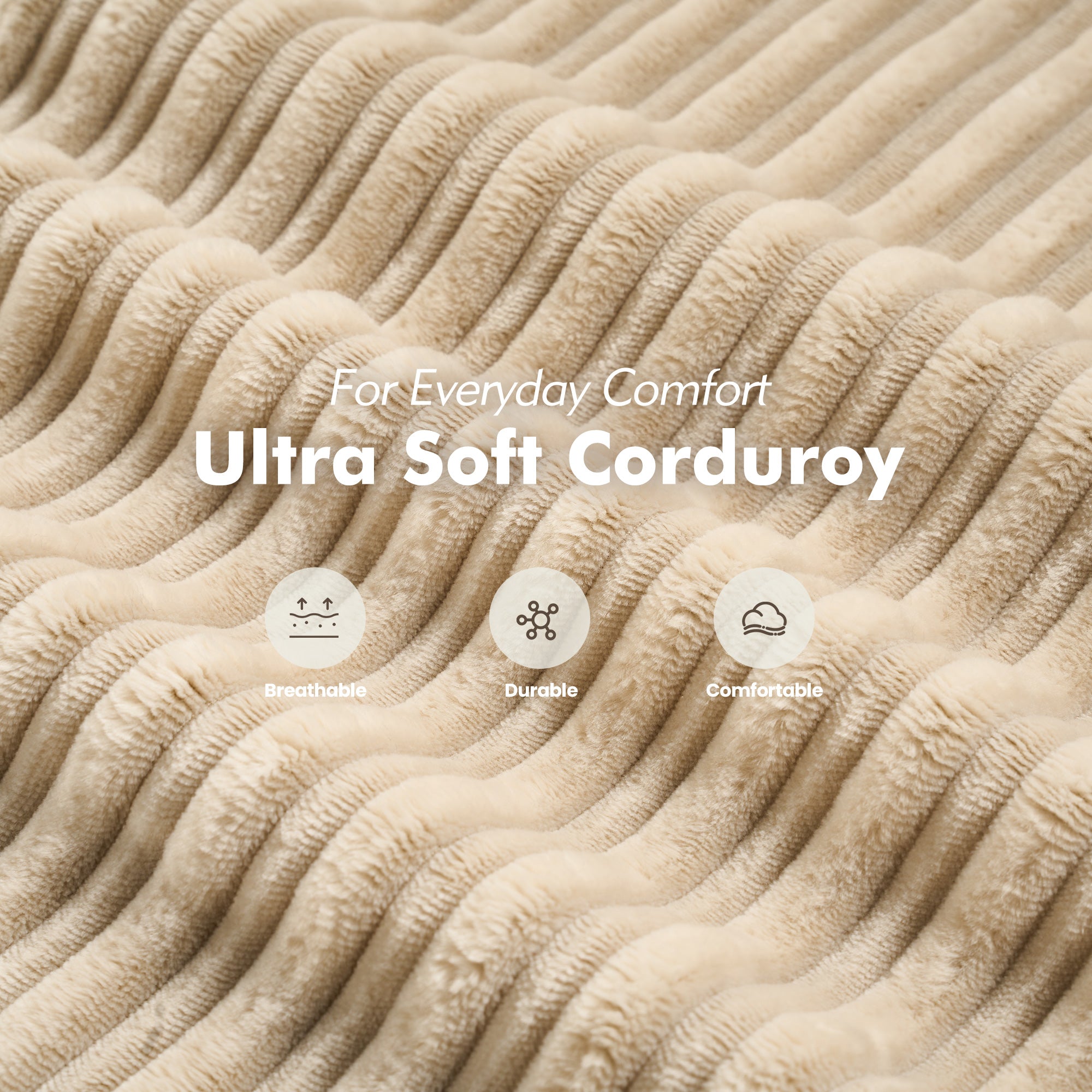 Ovios bean bag bed beige corduroy fabric detail, highlighting softness, breathability, and durability for comfort.