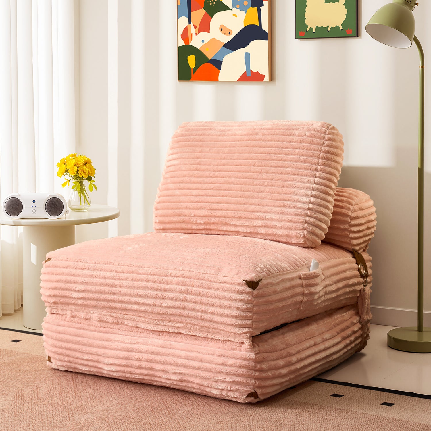 OVIOS Bean Bag Bed Folding Sofa Bed – Convertible Sleeper Chair with Pillow & Back Support