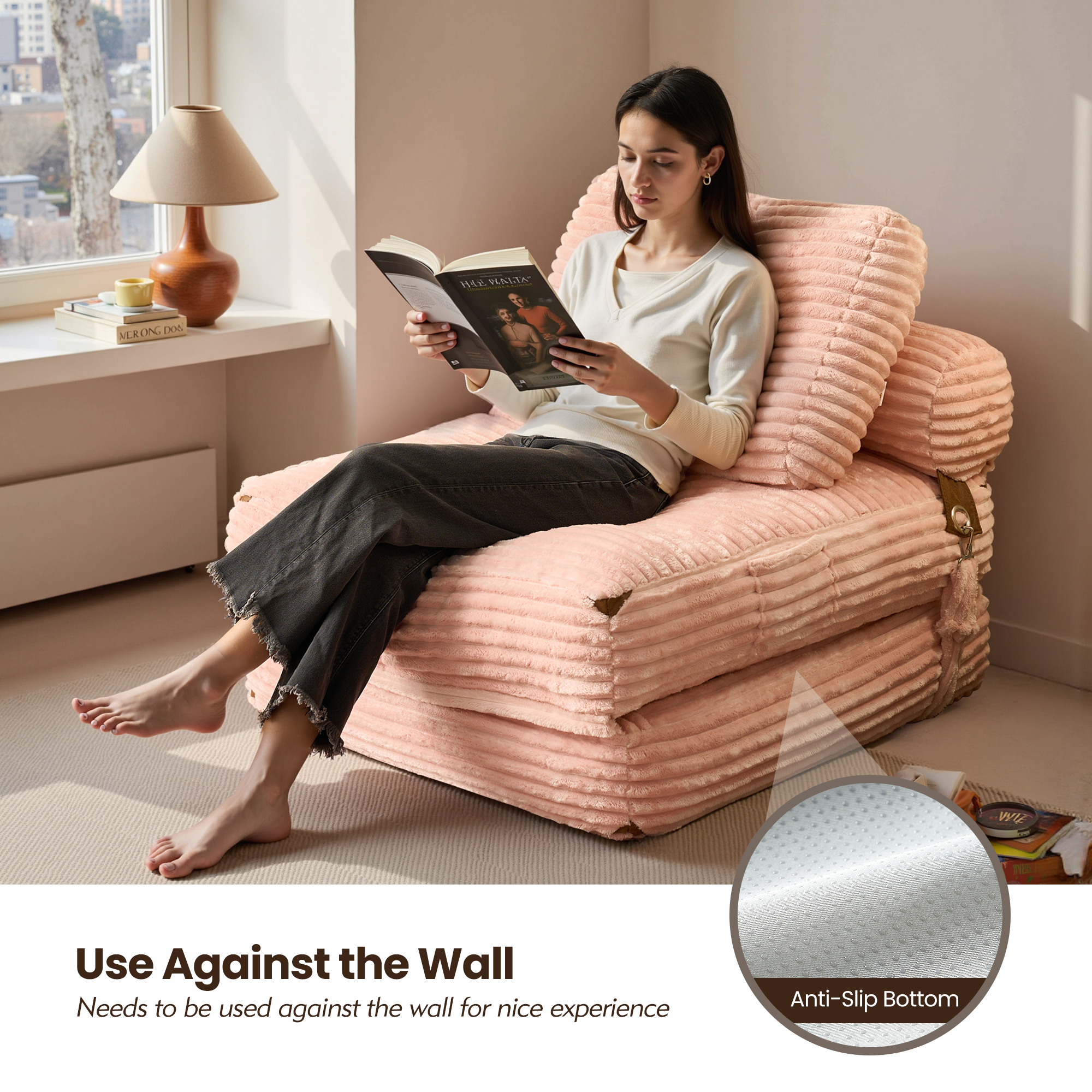 OVIOS Bean Bag Bed Folding Sofa Bed – Convertible Sleeper Chair with Pillow & Back Support