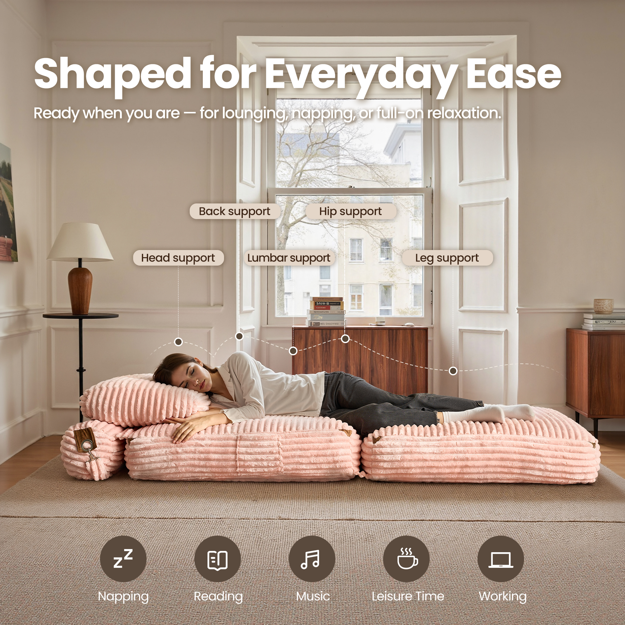 OVIOS Bean Bag Bed Folding Sofa Bed – Convertible Sleeper Chair with Pillow & Back Support