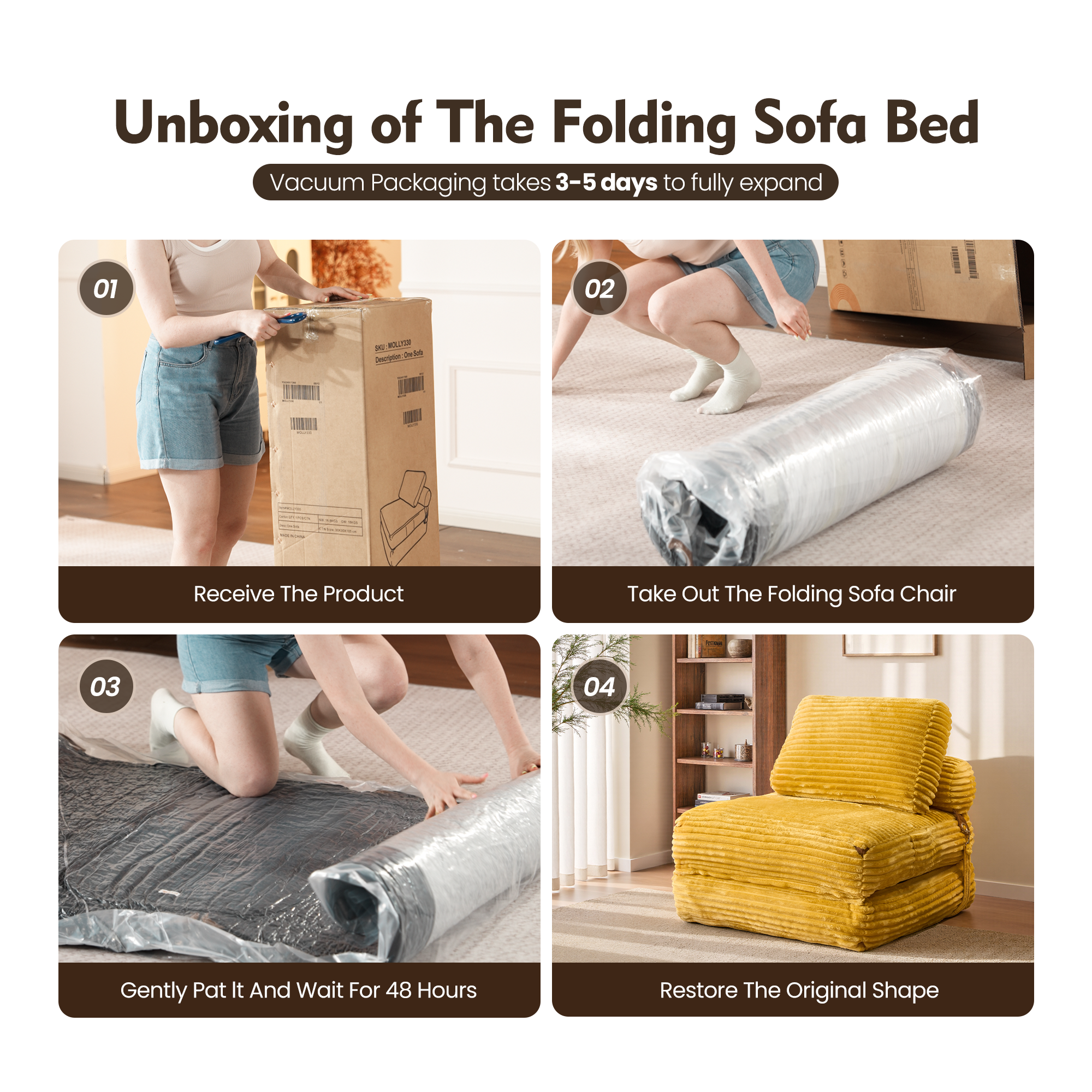 OVIOS Bean Bag Bed Folding Sofa Bed – Convertible Sleeper Chair with Pillow & Back Support