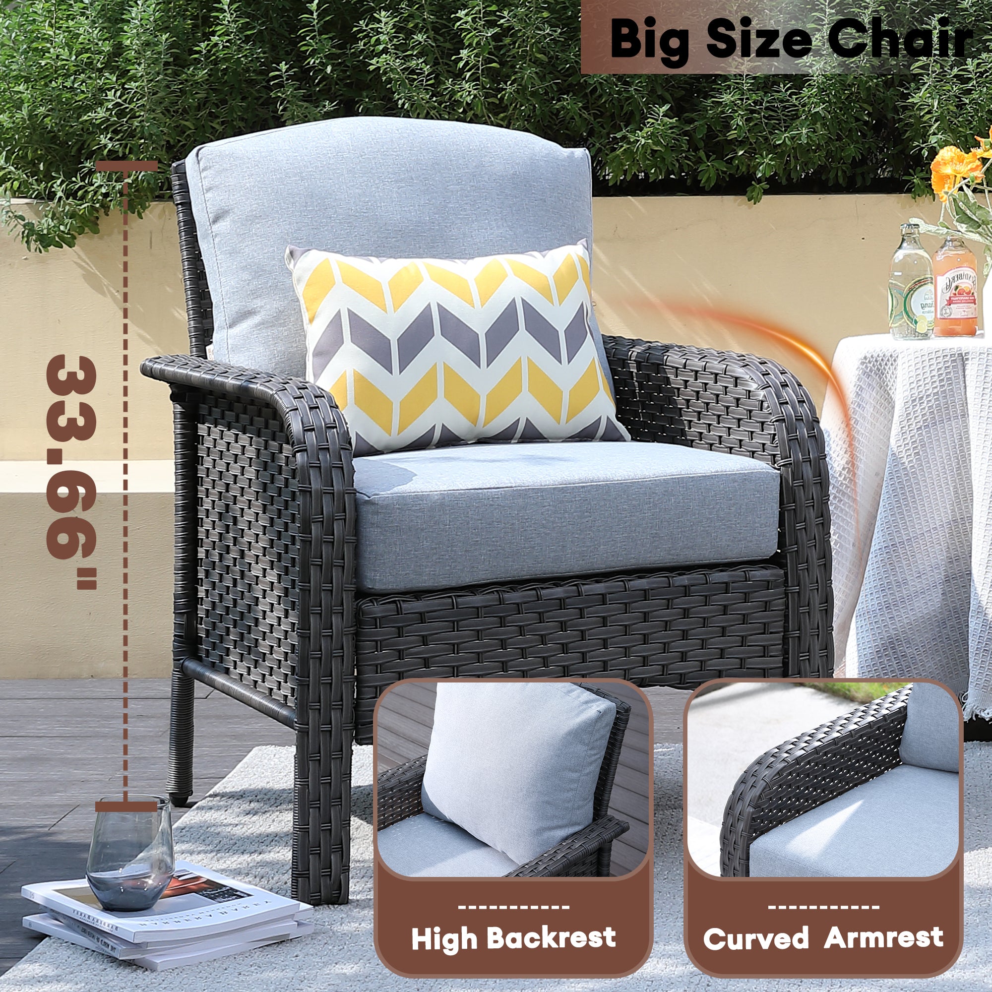 Ovios Patio Furniture Set New August 4 Piece High Back All Weather PE Wicker