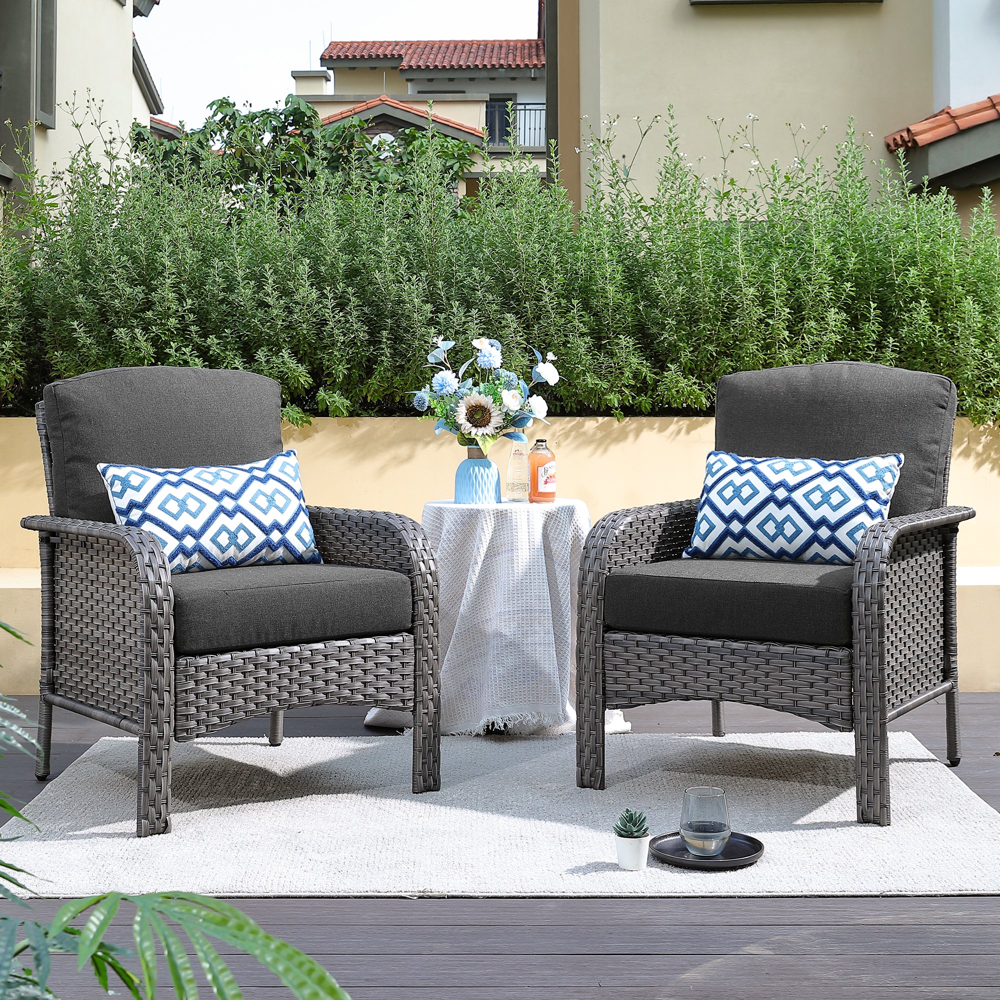 Ovios Patio Furniture Set New August 4 Piece High Back All Weather PE Wicker