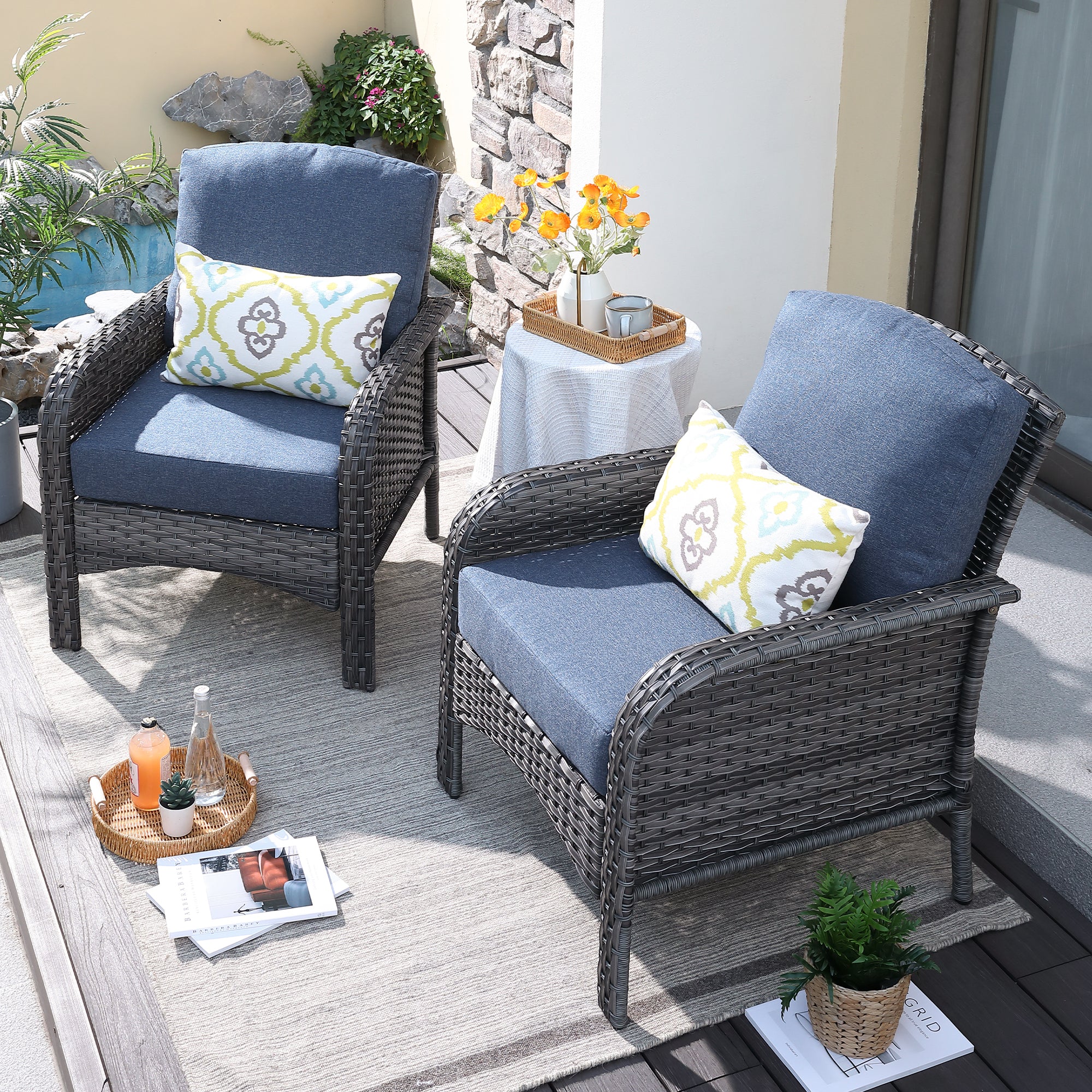 Ovios Patio Furniture Set New August 4 Piece High Back All Weather PE Wicker