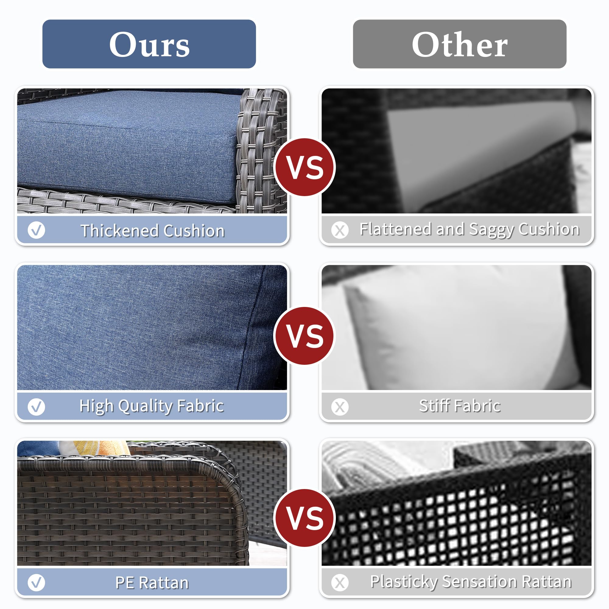 Ovios 6-Piece Wicker Patio Furniture Set, All-Weather Rattan Conversation Bistro Loveseat Chair and Table Set for Backyard