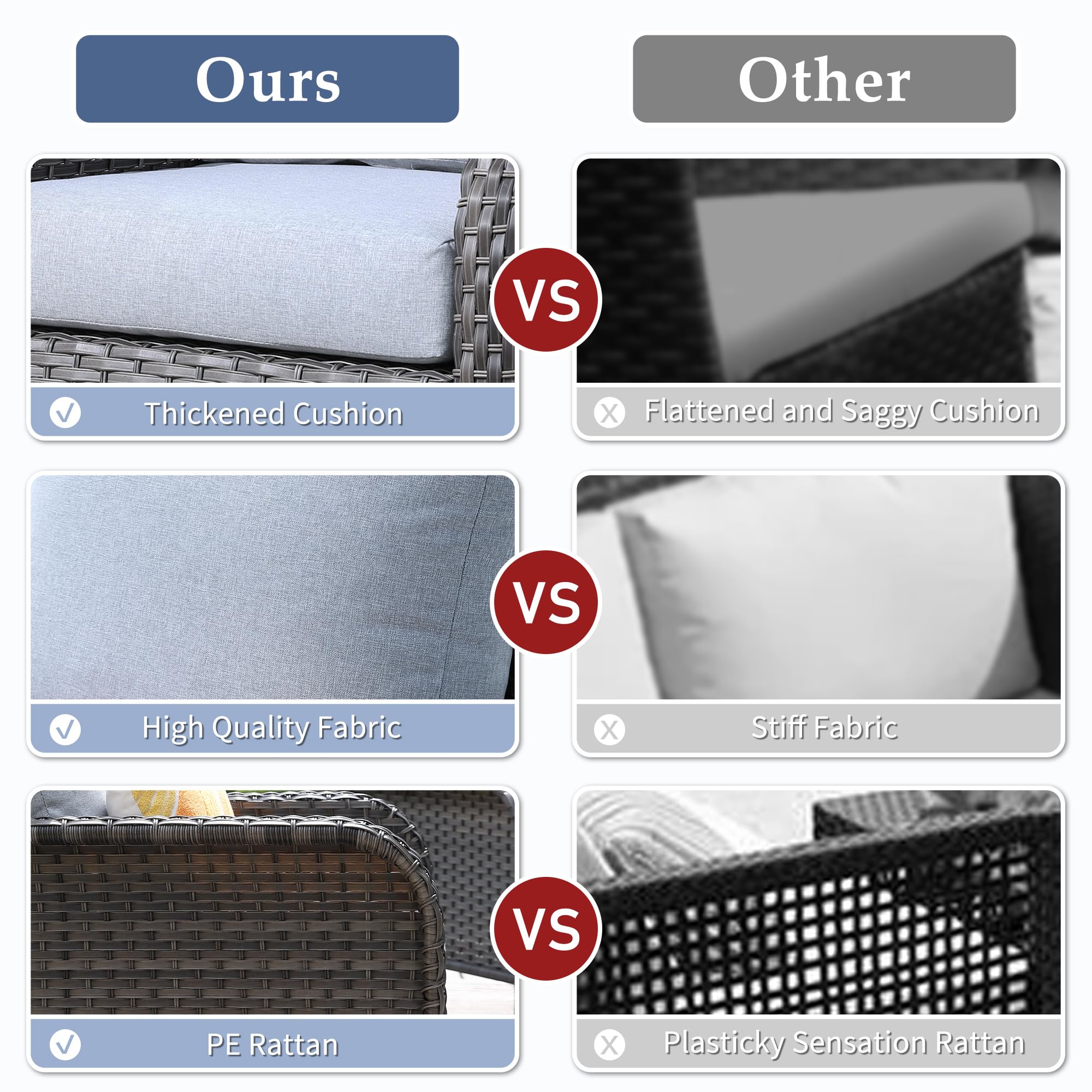 Ovios 6-Piece Wicker Patio Furniture Set, All-Weather Rattan Conversation Bistro Loveseat Chair and Table Set for Backyard