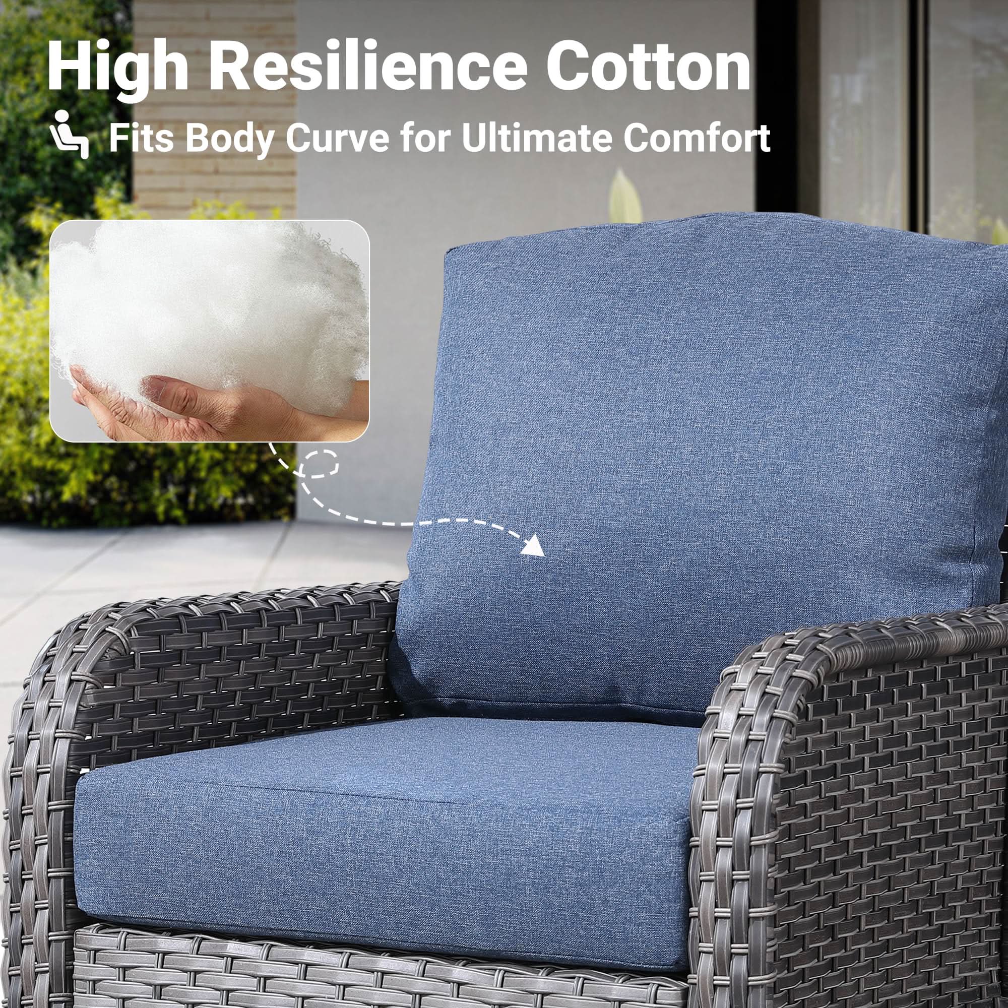 OVIOS patio chair with high resilience cotton cushion and gray wicker design for outdoor comfort.