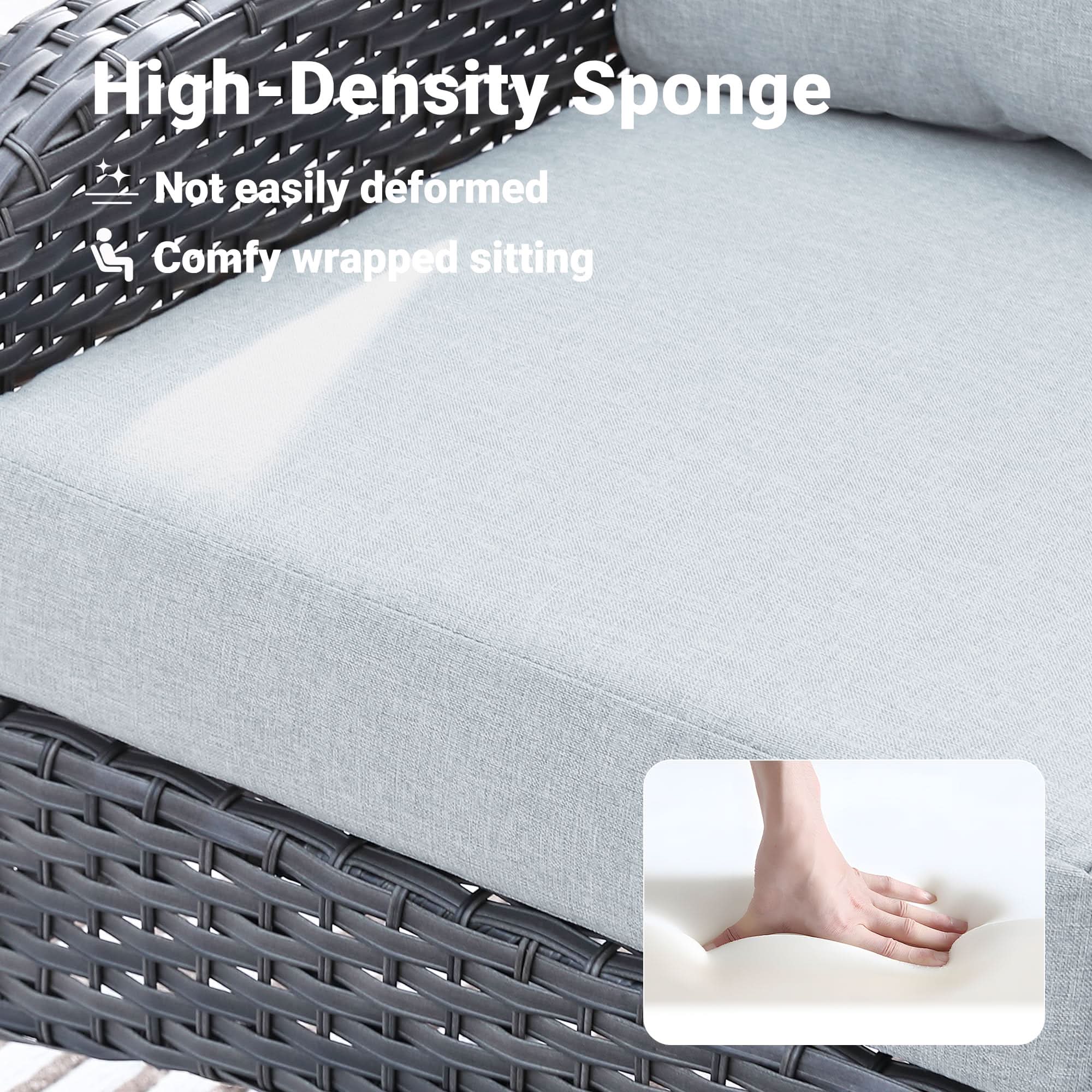 OVIOS patio chair with high-density sponge cushion, gray wicker design for comfortable outdoor relaxation