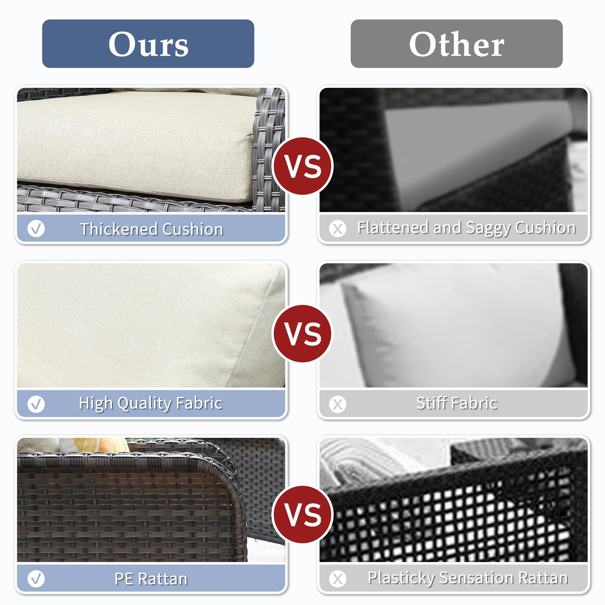 Ovios 6-Piece Wicker Patio Furniture Set, All-Weather Rattan Conversation Bistro Loveseat Chair and Table Set for Backyard