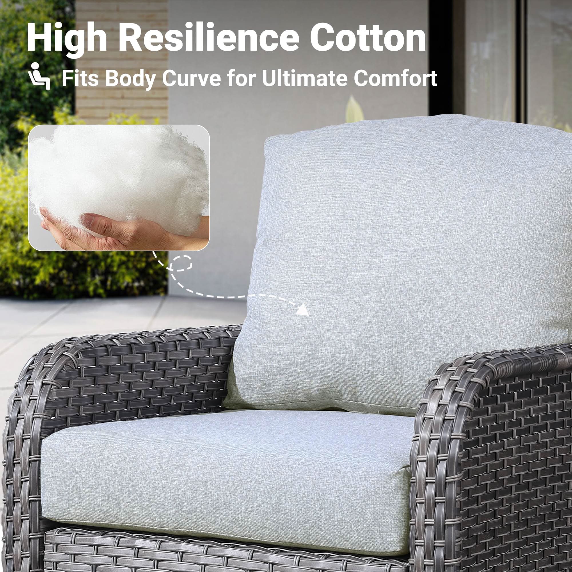 OVIOS patio chair with high resilience cotton cushion, gray wicker design for outdoor comfort.