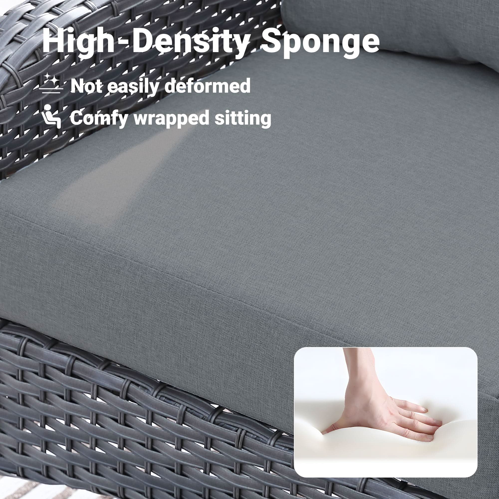 OVIOS patio chair with high-density sponge cushion, gray wicker design, perfect for outdoor relaxation.