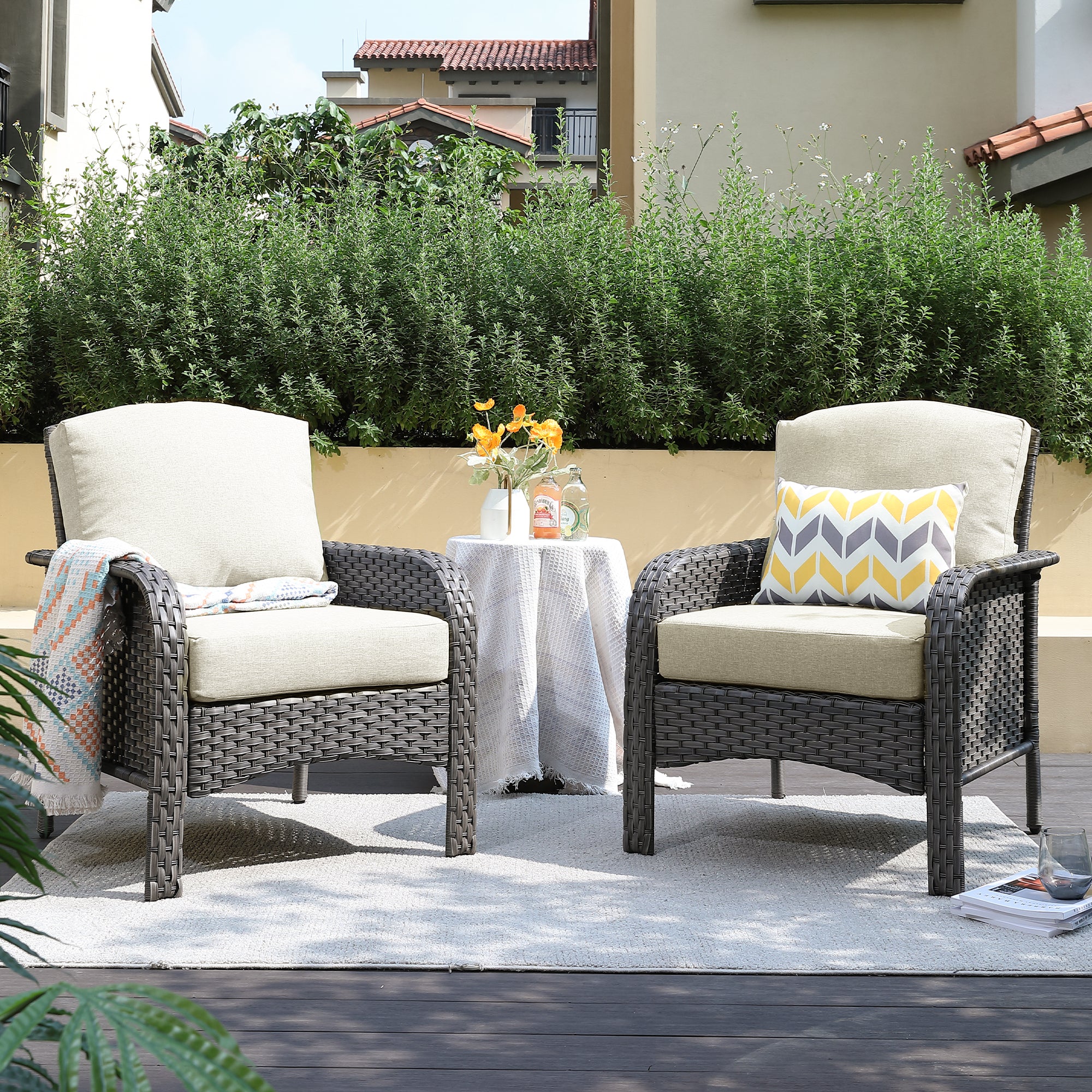 Ovios Patio Furniture Set New August 4 Piece High Back All Weather PE Wicker
