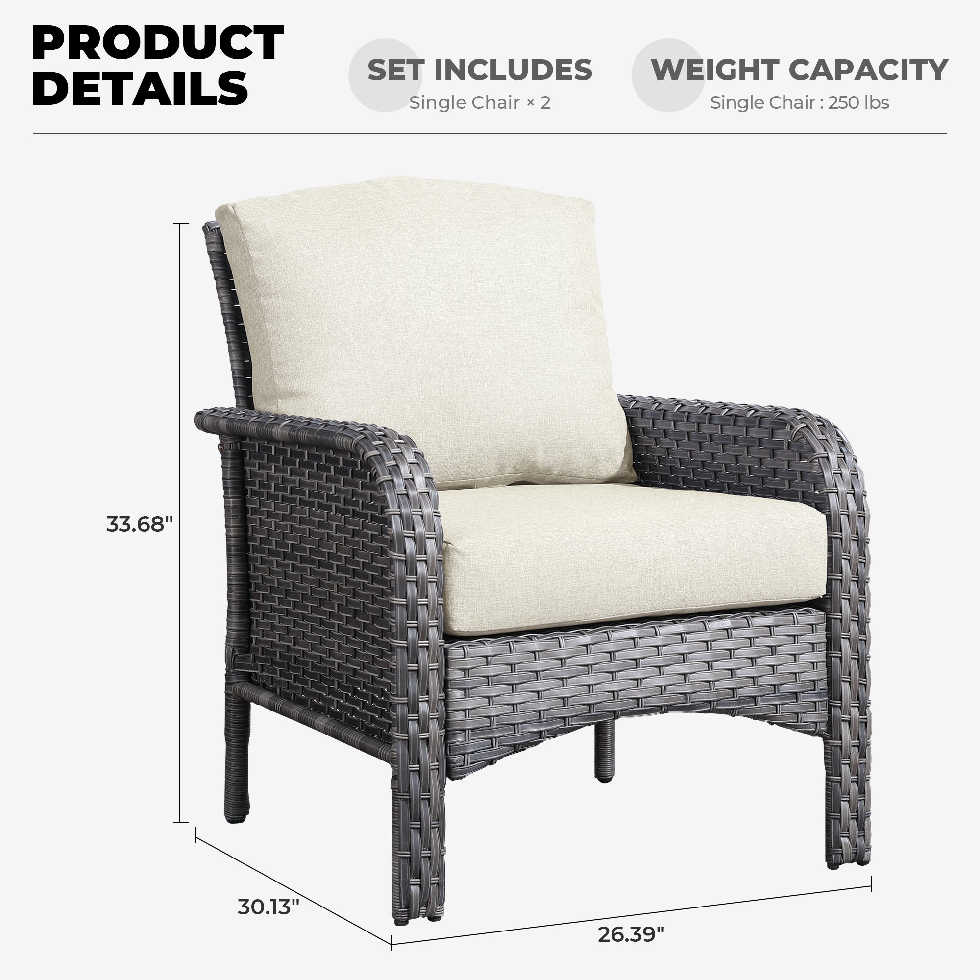 Ovios Patio Furniture Set New August 4 Piece High Back All Weather PE Wicker