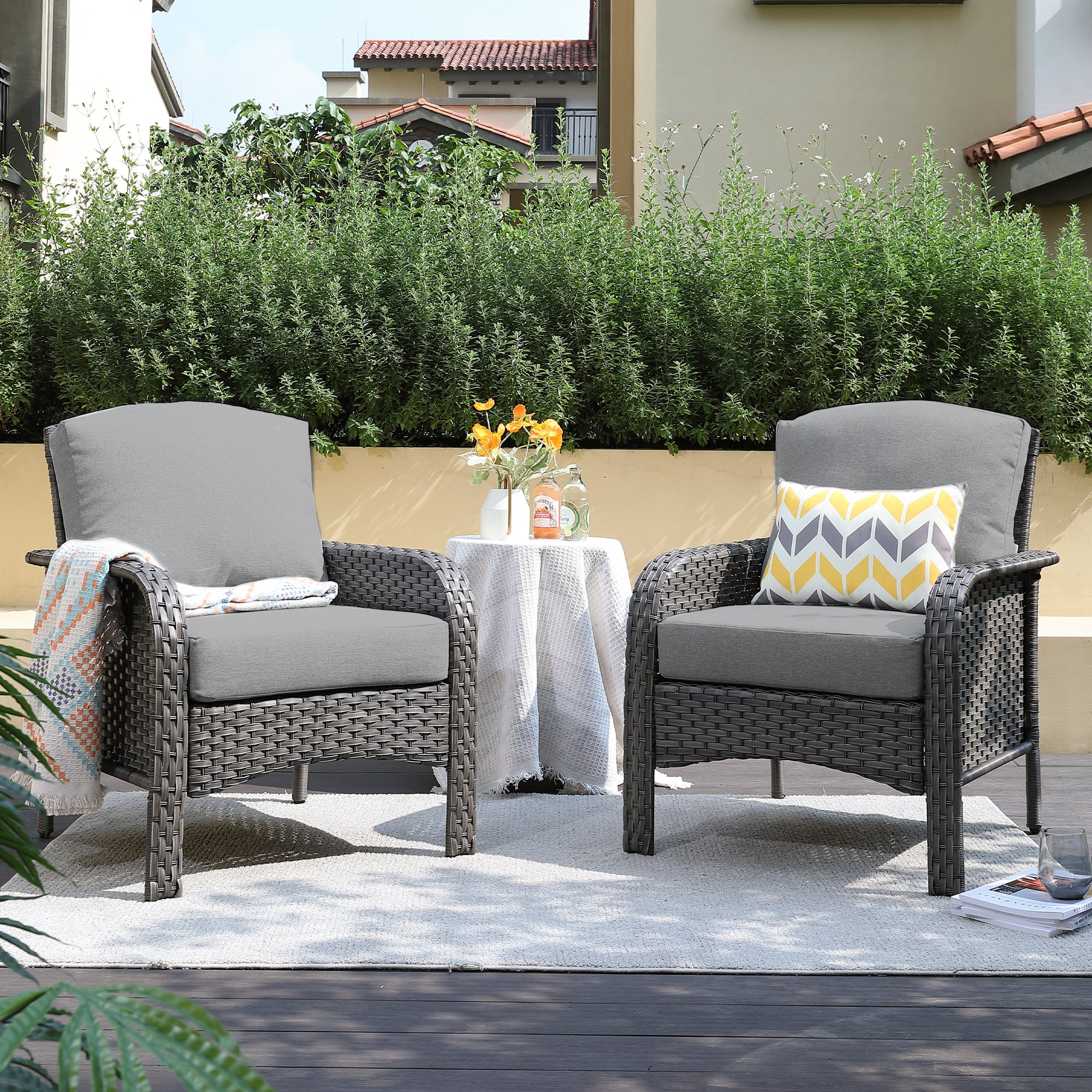 Ovios Patio Furniture Set New August 4 Piece High Back All Weather PE Wicker
