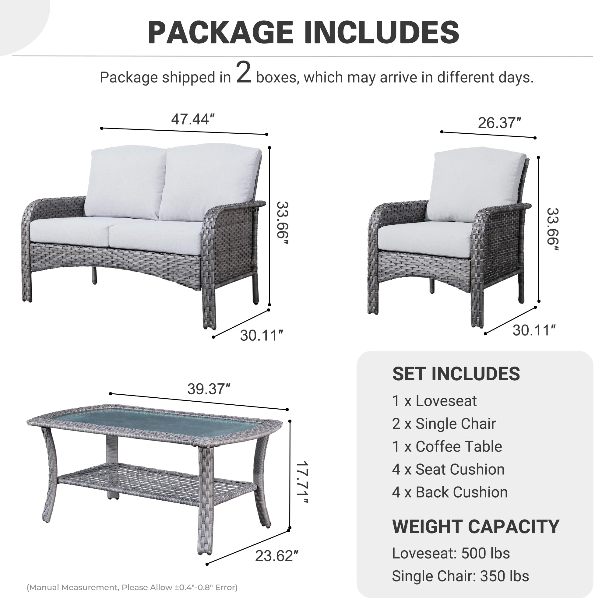 Ovios Patio Furniture Set New August 4 Piece High Back All Weather PE Wicker