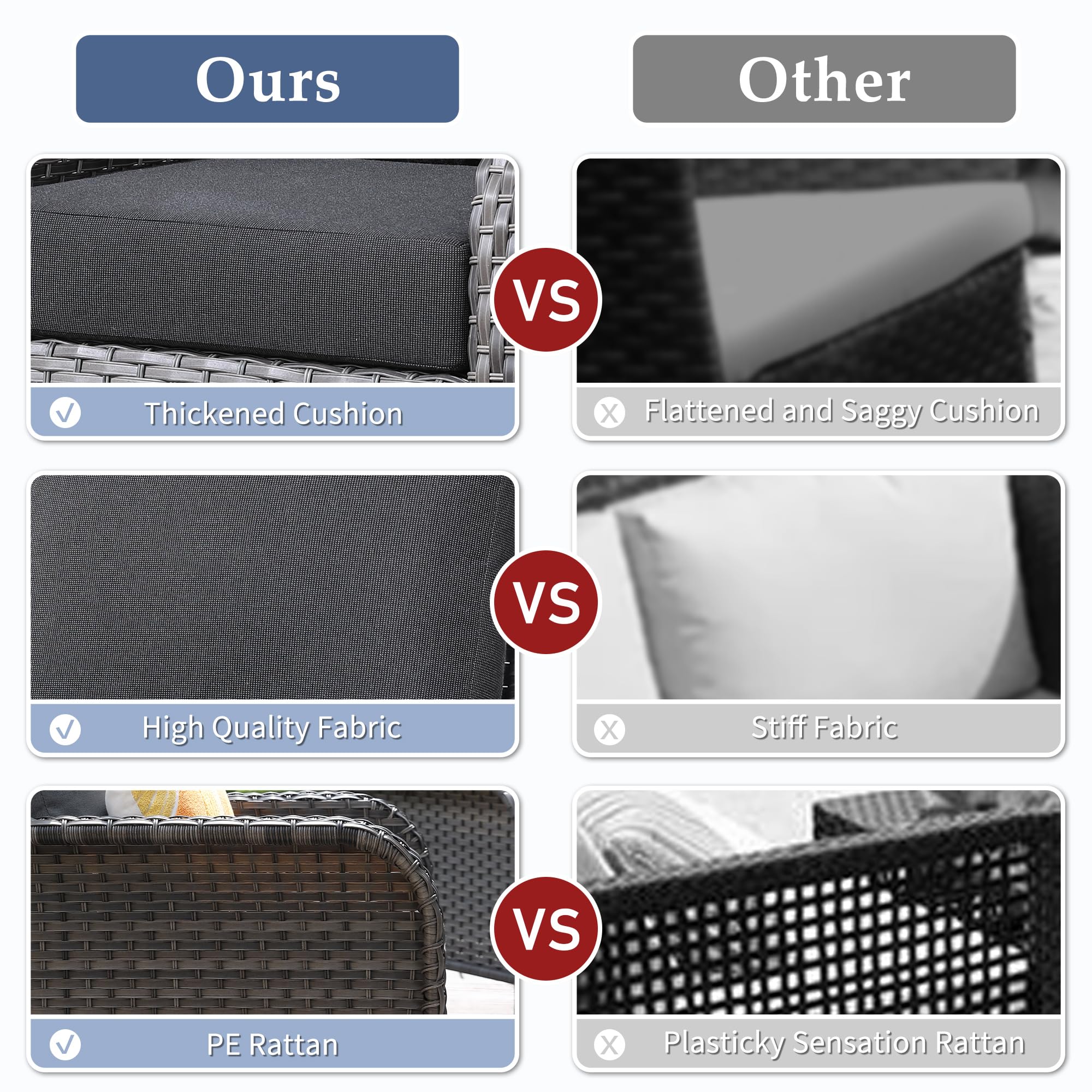 Ovios 6-Piece Wicker Patio Furniture Set, All-Weather Rattan Conversation Bistro Loveseat Chair and Table Set for Backyard