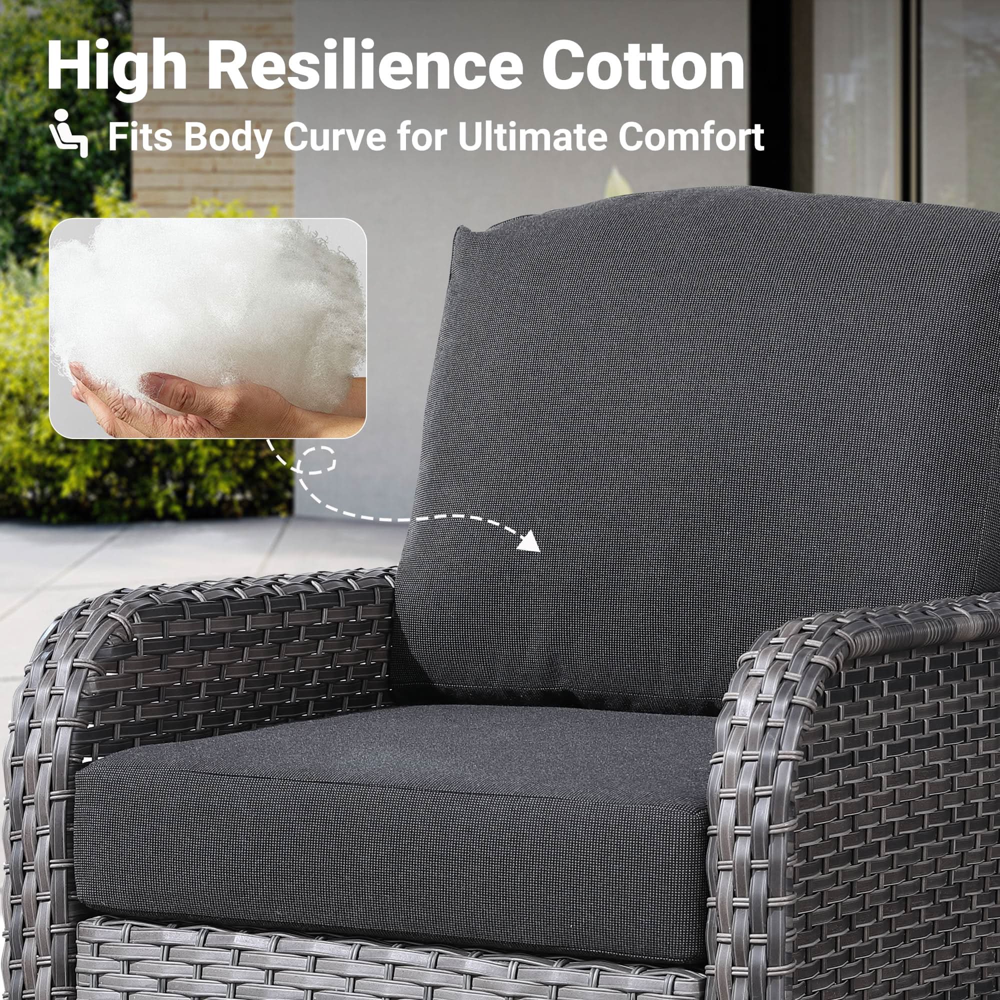 OVIOS patio chair with high resilience cotton cushions, gray wicker design for backyard relaxation