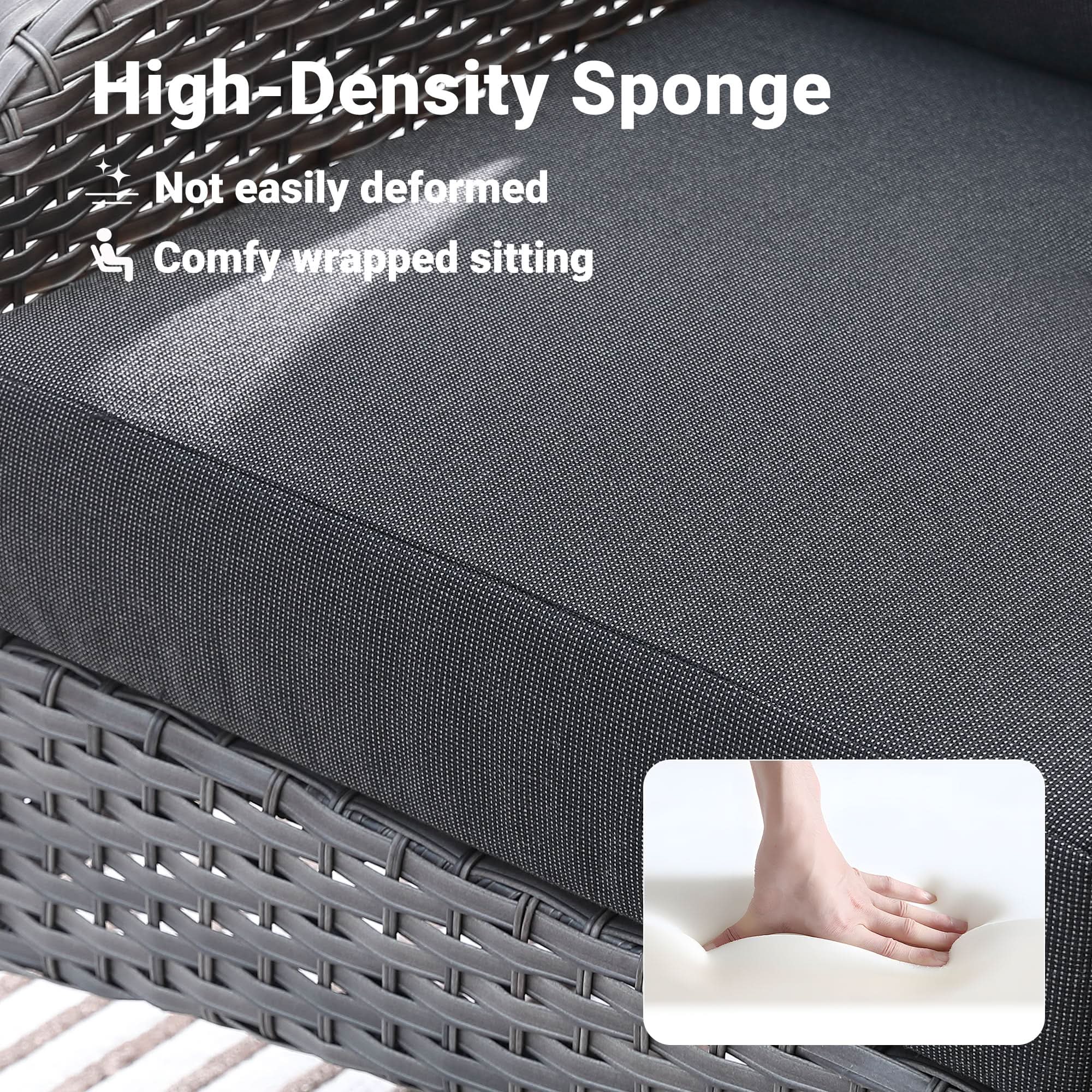 OVIOS patio furniture, high-density sponge cushion, gray wicker, outdoor comfort and relaxation.