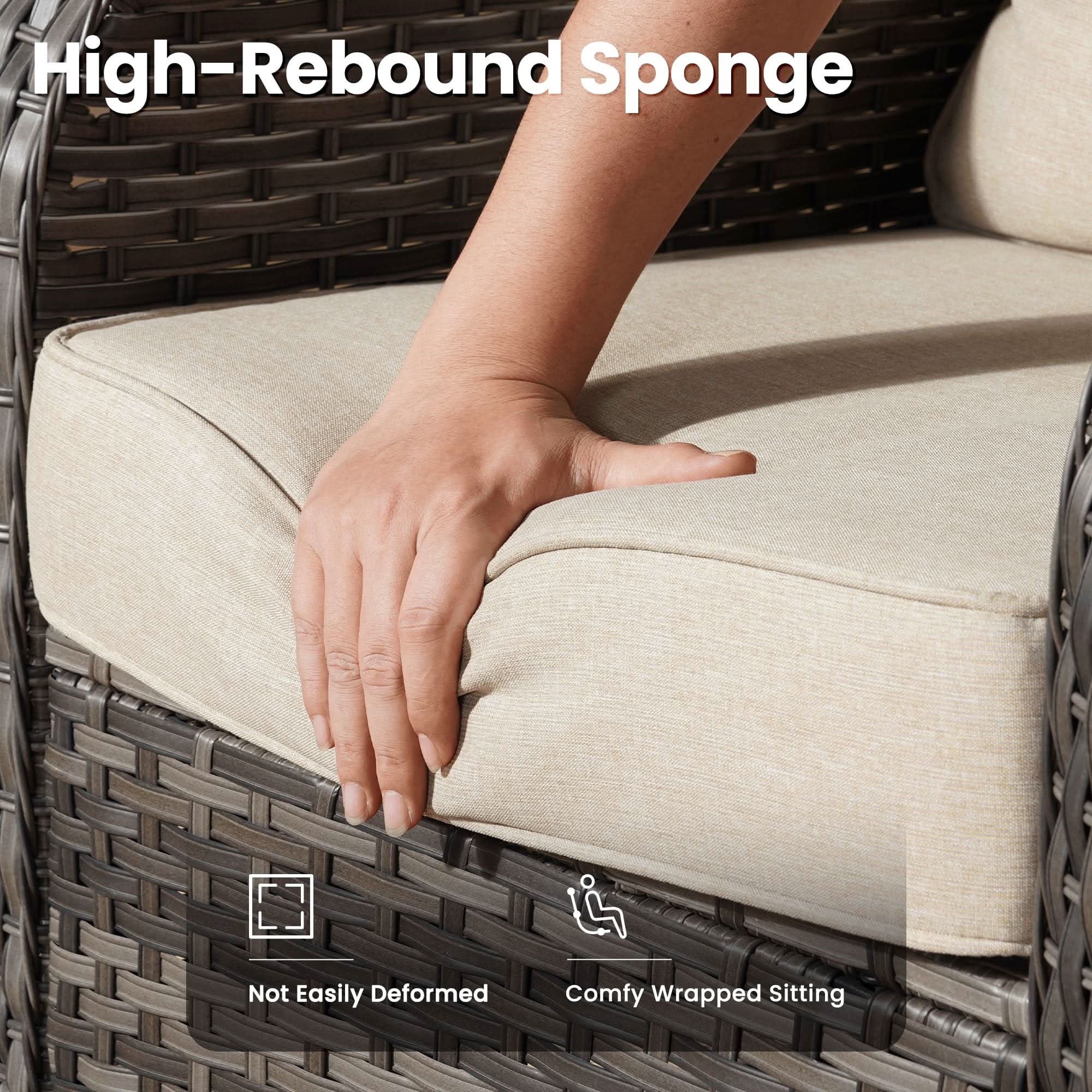 OVIOS patio furniture detail: High-rebound sponge cushion with comfortable sitting.