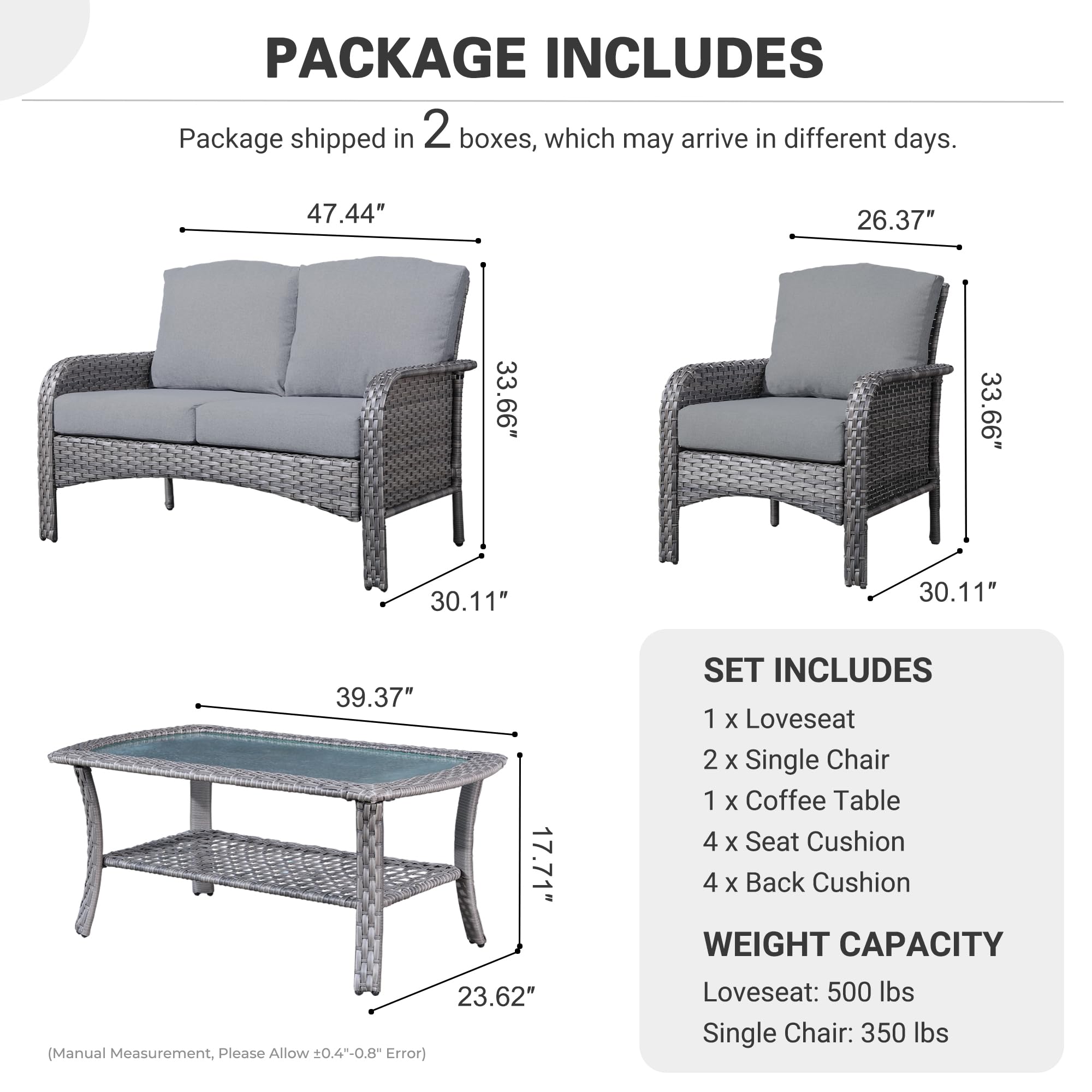 Ovios Patio Furniture Set New August 4 Piece High Back All Weather PE Wicker