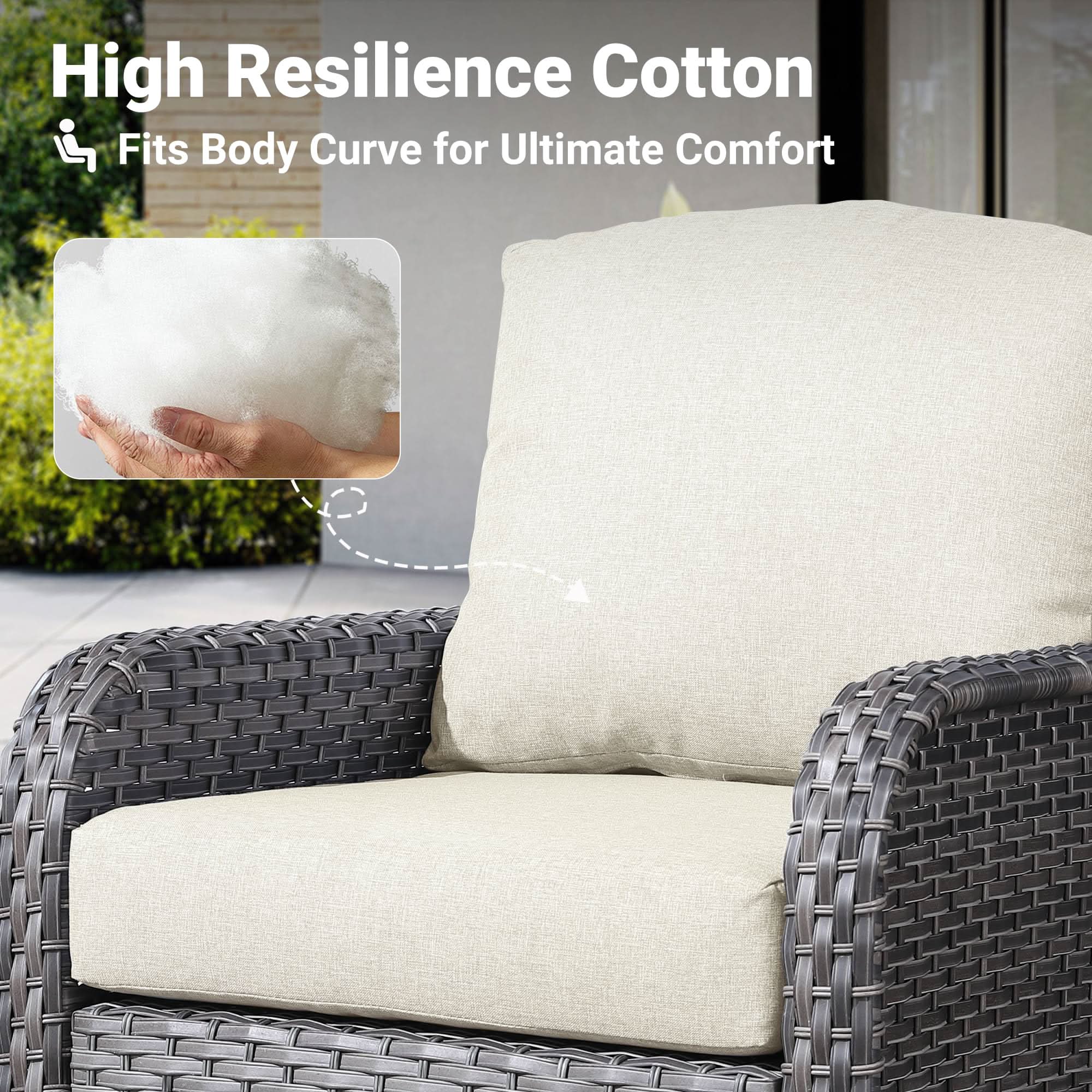 OVIOS patio chair with high resilience cotton cushion, gray wicker design, ultimate comfort for outdoor relaxation