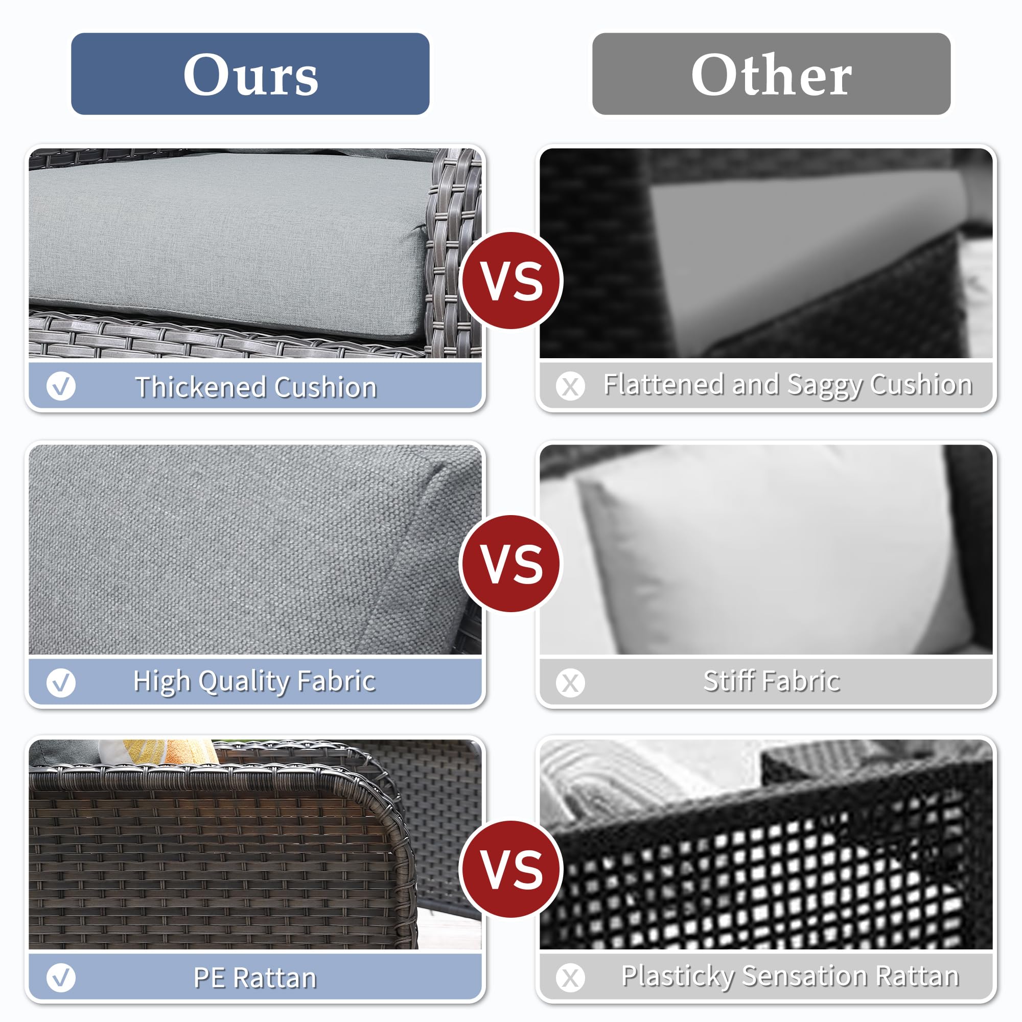 Ovios 6-Piece Wicker Patio Furniture Set, All-Weather Rattan Conversation Bistro Loveseat Chair and Table Set for Backyard